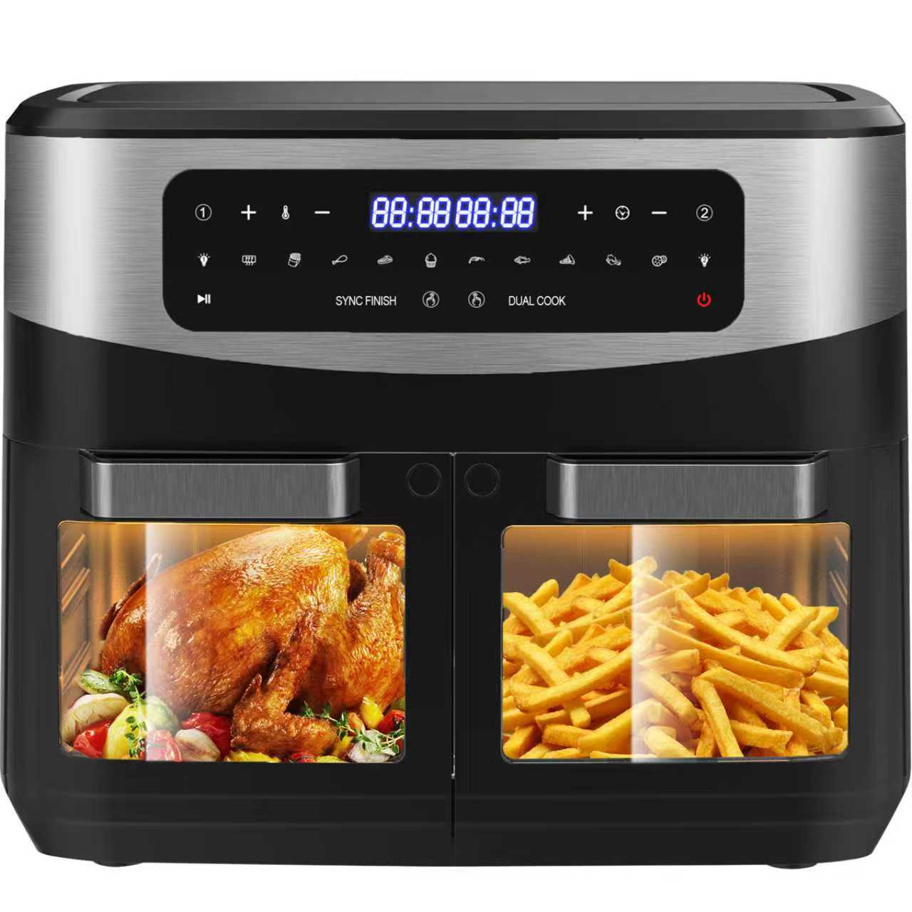 Hot Air Fryer Xxl 12l With Viewing Window, Led Touch, 10 Programs, Healthy & Low-fat, 9 Multi-functional Accessories, 2600 Chamber With Removable Divider, 50-, Black