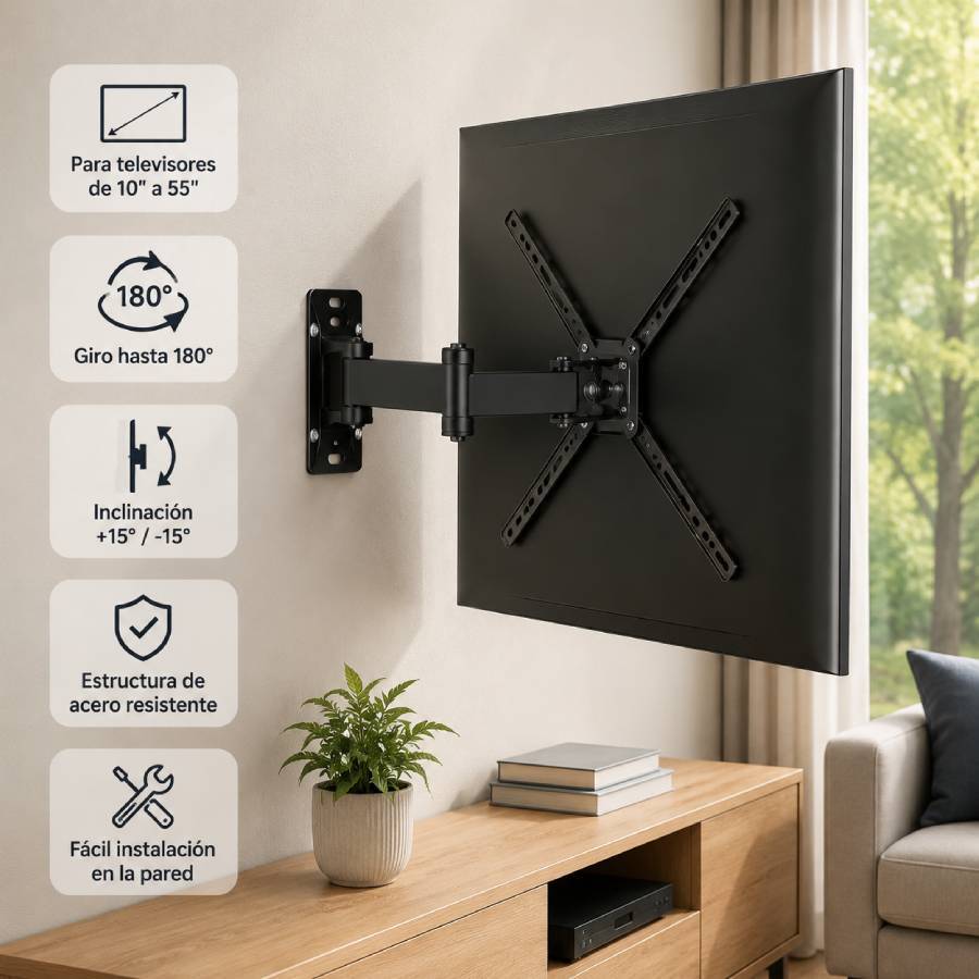 TEMU Soporte para TV | Soporte para monitor LCD | Soporte para TV de pared | Giro /abajo y ajuste de | para pantallas de 10"-55" | y duradero | Fácil
