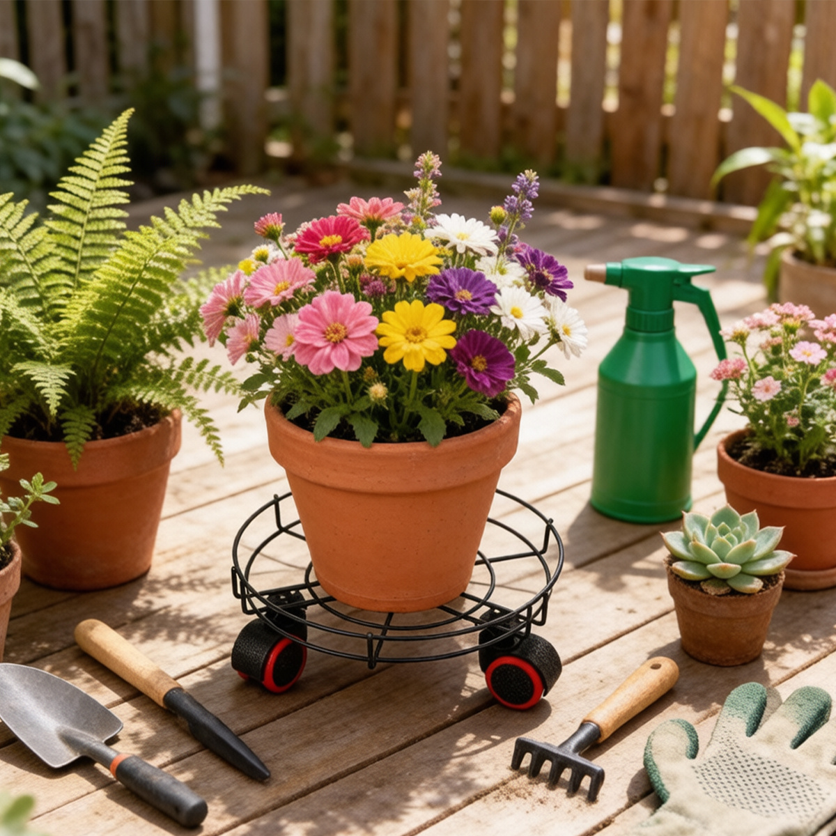 TEMU 1 Base para redonda de hierro de 28 cm con ruedas giratorias silenciosas, capacidad de carga de 60 kg, ideal para colocar plantas y flores en el