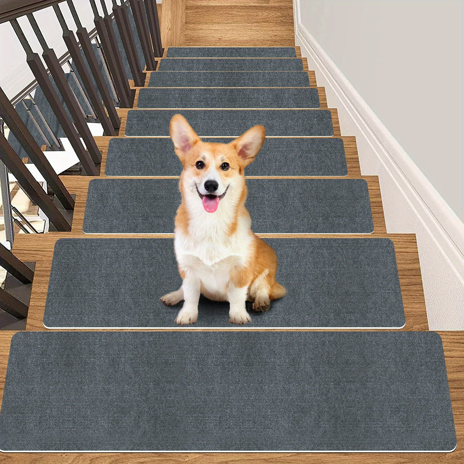 10pcs Anti-slip Stair Treads, 22*70cm, Anti-slip Carpet, Edge Stair Protector, Pet Friendly Carpet, With Reusable Peel-and-stick Adhesive, Suitable For Indoor Wooden And Tile Steps