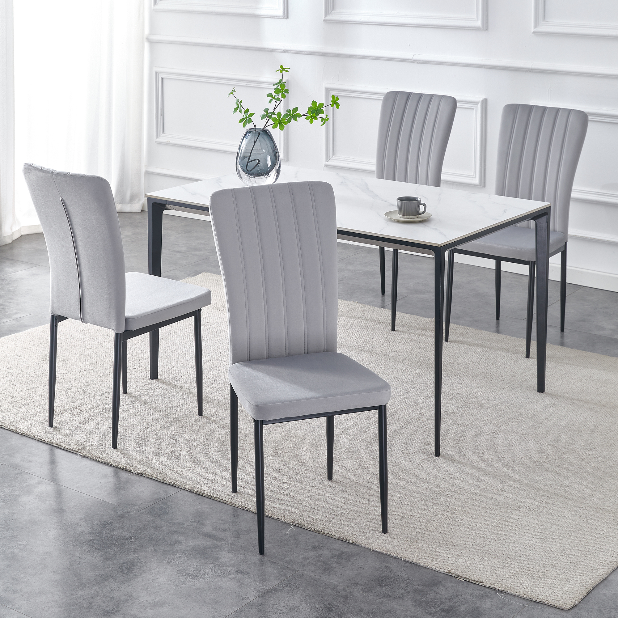 TEMU Dining Chair Set Of 4 – Velvet/faux Leather, Armless, High Backrest, Padded Soft Seat With Black Metal Legs For Dining Room, Kitchen