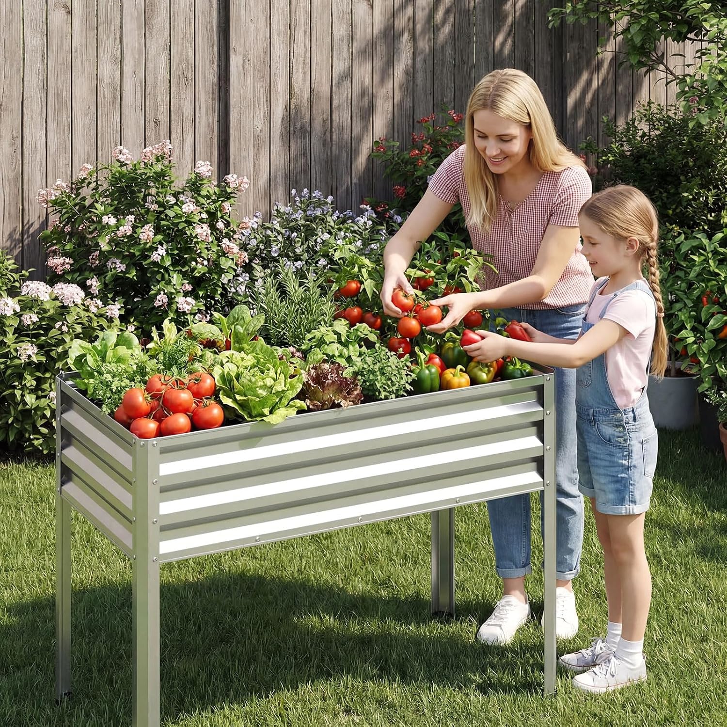 Image of Raised Garden Bed With Legs 112 X 55 X 81 Cm, -coating Metal Large Elevated Planter Box For Vegetable , Heavy Duty Outdoor Raised Bed For Backyard Patio Balcony, Silver