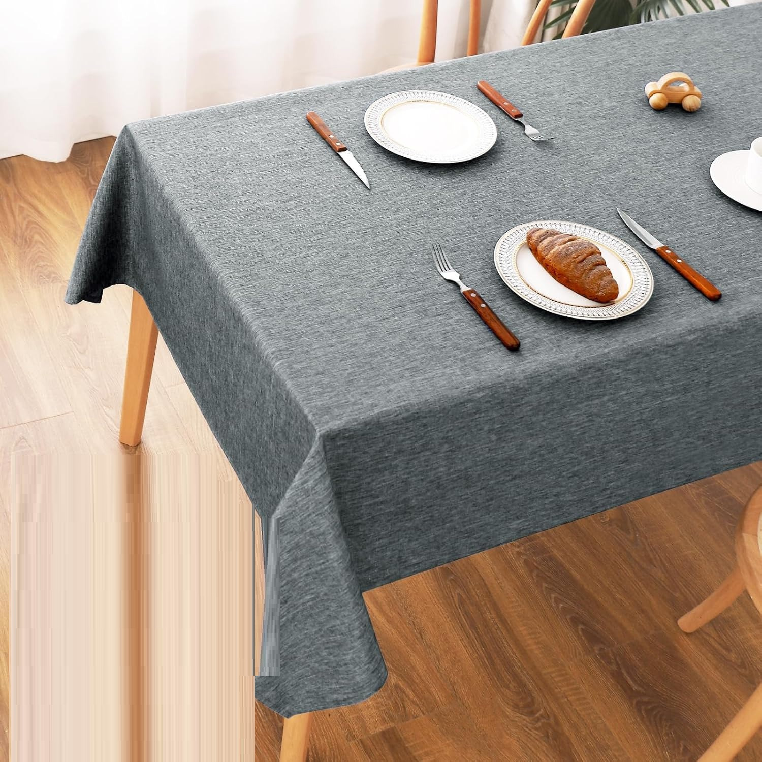 Washable Tablecloth, Gray, 140 X 180 Cm, Linen-look Polyester – For Living Room, Dining Room, And Balcony