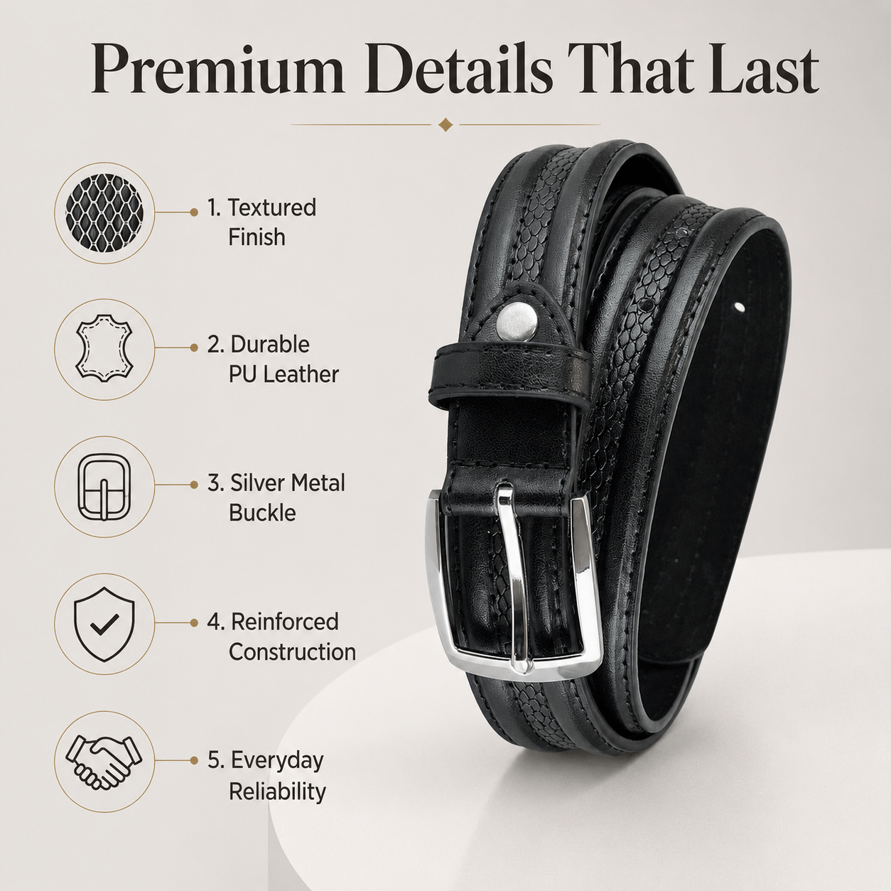 A2Z Men's Textured PU Leather Belt with Pin Buckle