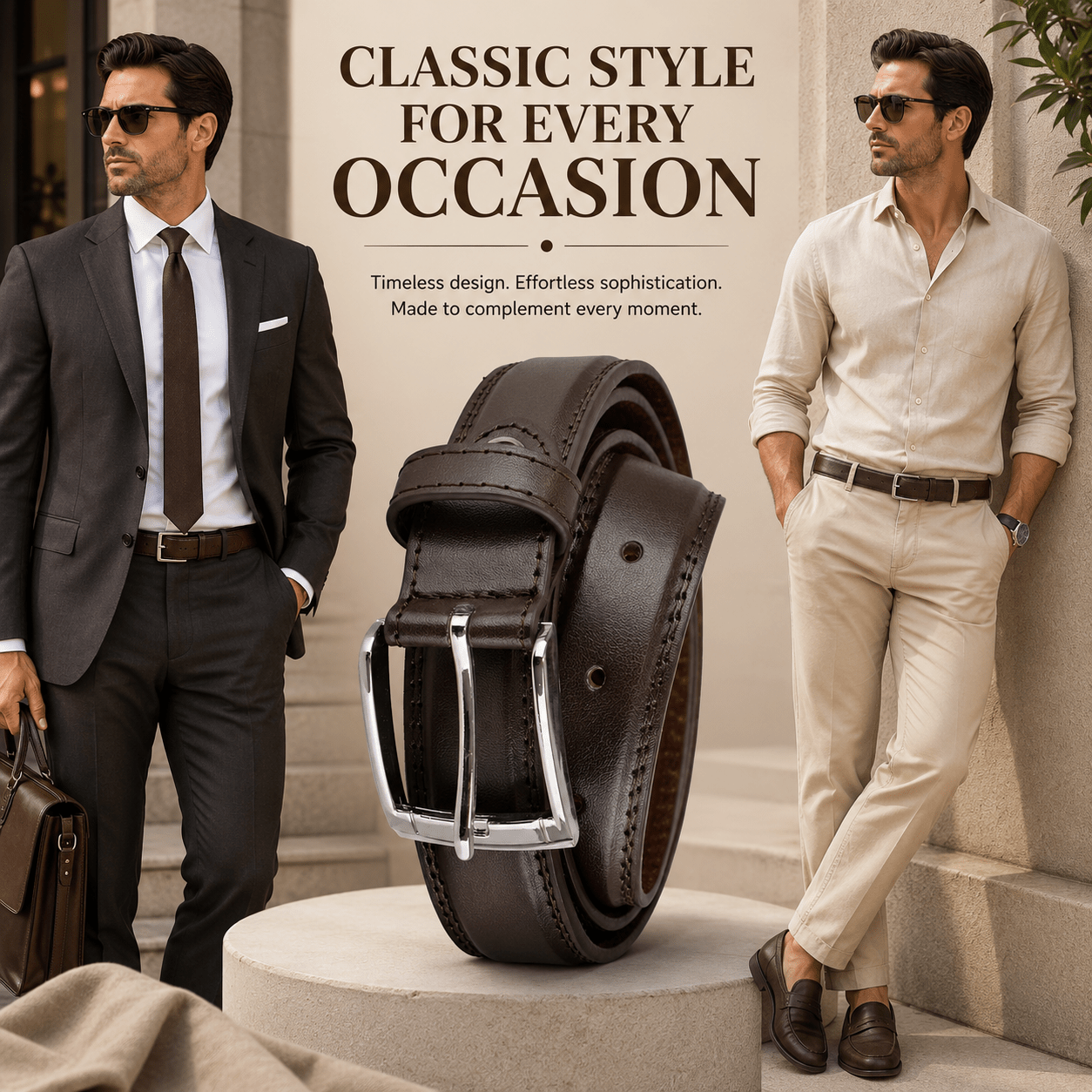 A2Z Men's PU Leather Belt with Alloy Pin Buckle