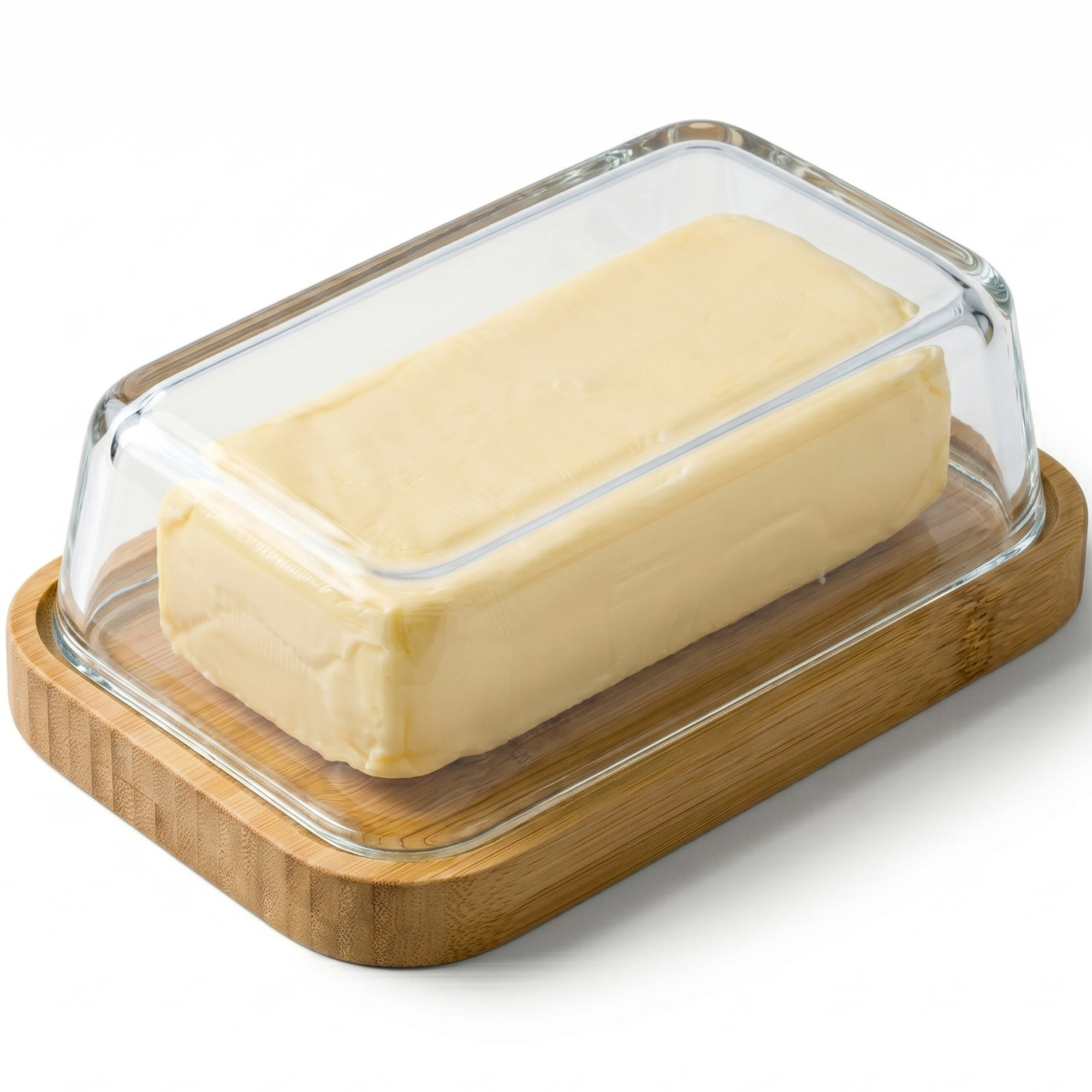 Image of Glass Butter Dish With Bamboo Base – Airtight Butter Keeper For 250g Butter, Dishwasher Safe, Butter Container, Fresh-keeping, Gift