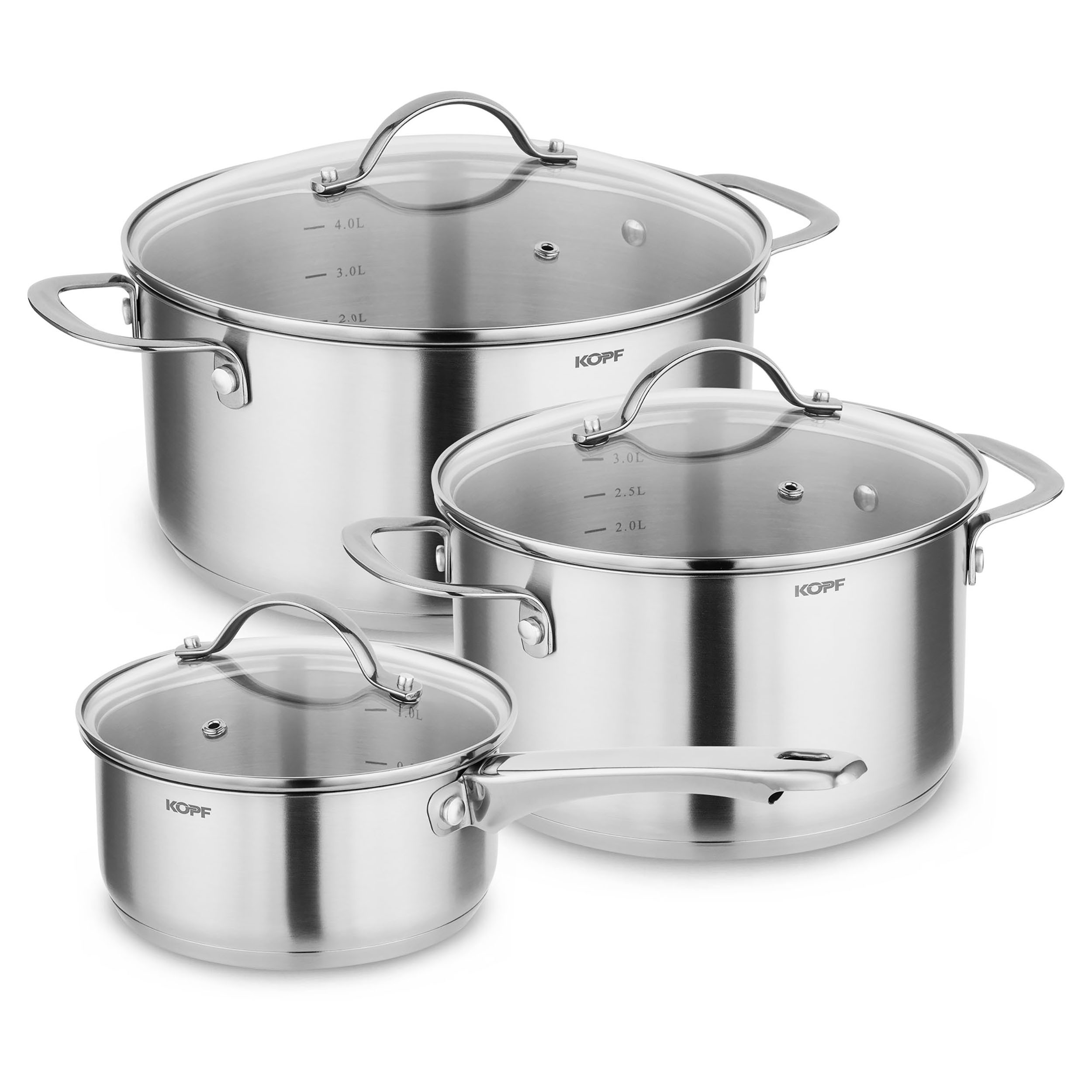 6pcs Induction Cookware Set, Cooking Pot Set For All Stovetops, Stainless Steel Pots, Glass Lids