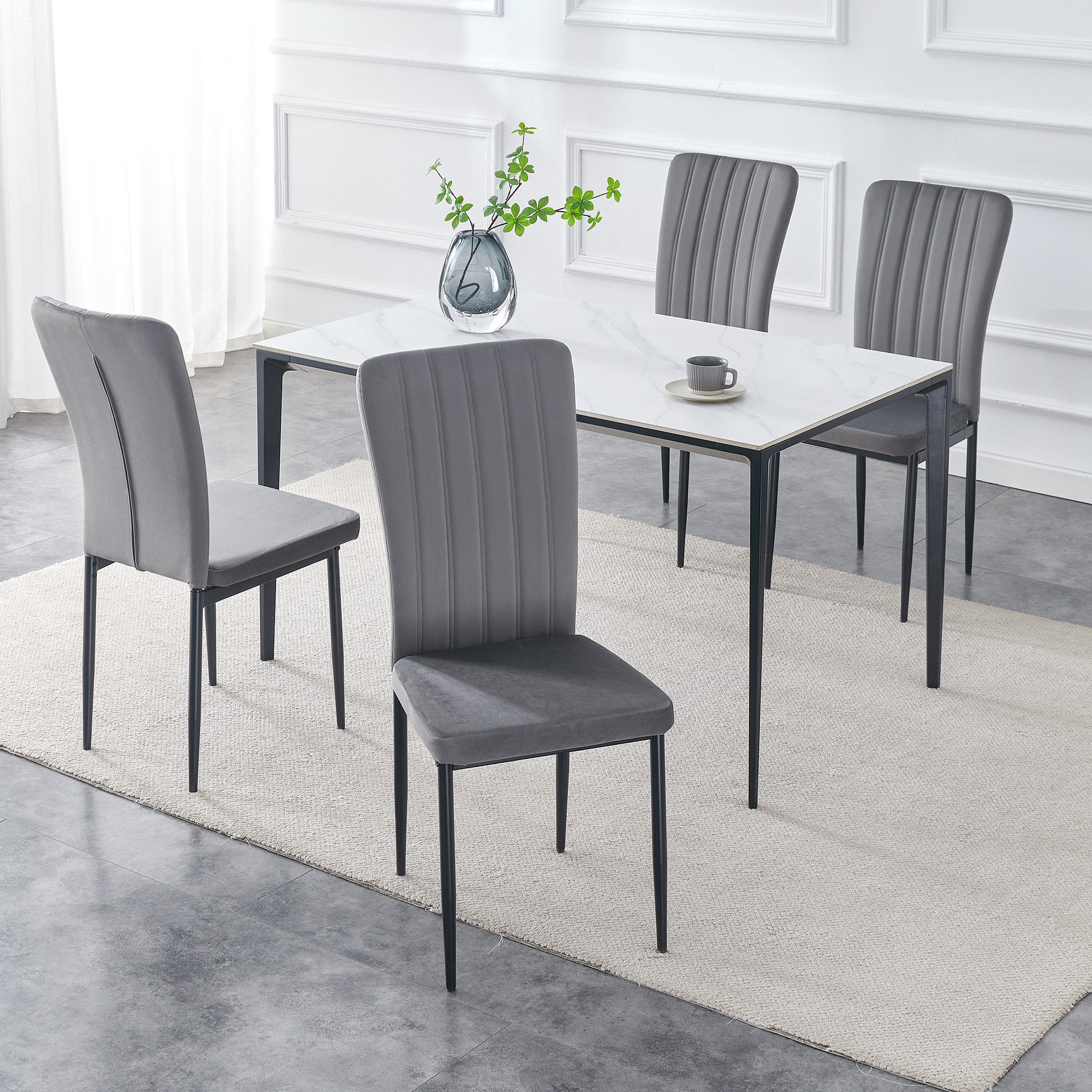 Image of Dining Chair Set Of 4 – Velvet/faux Leather, Armless, High Backrest, Padded Soft Seat With Black Metal Legs For Dining Room, Kitchen