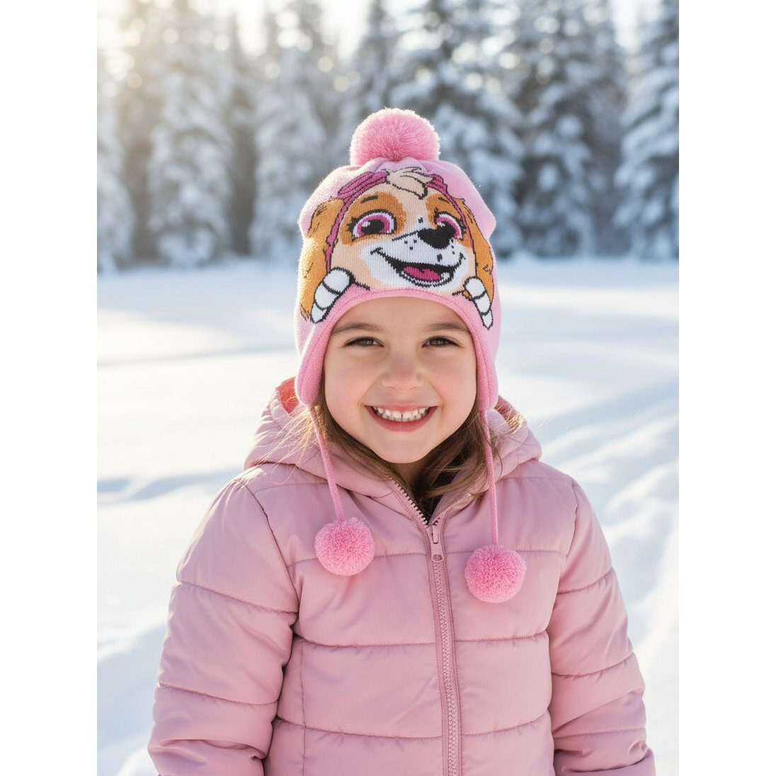 Image of Knit Beanie For Girls - Kids' Winter Hat With Pom Pom, Pink
