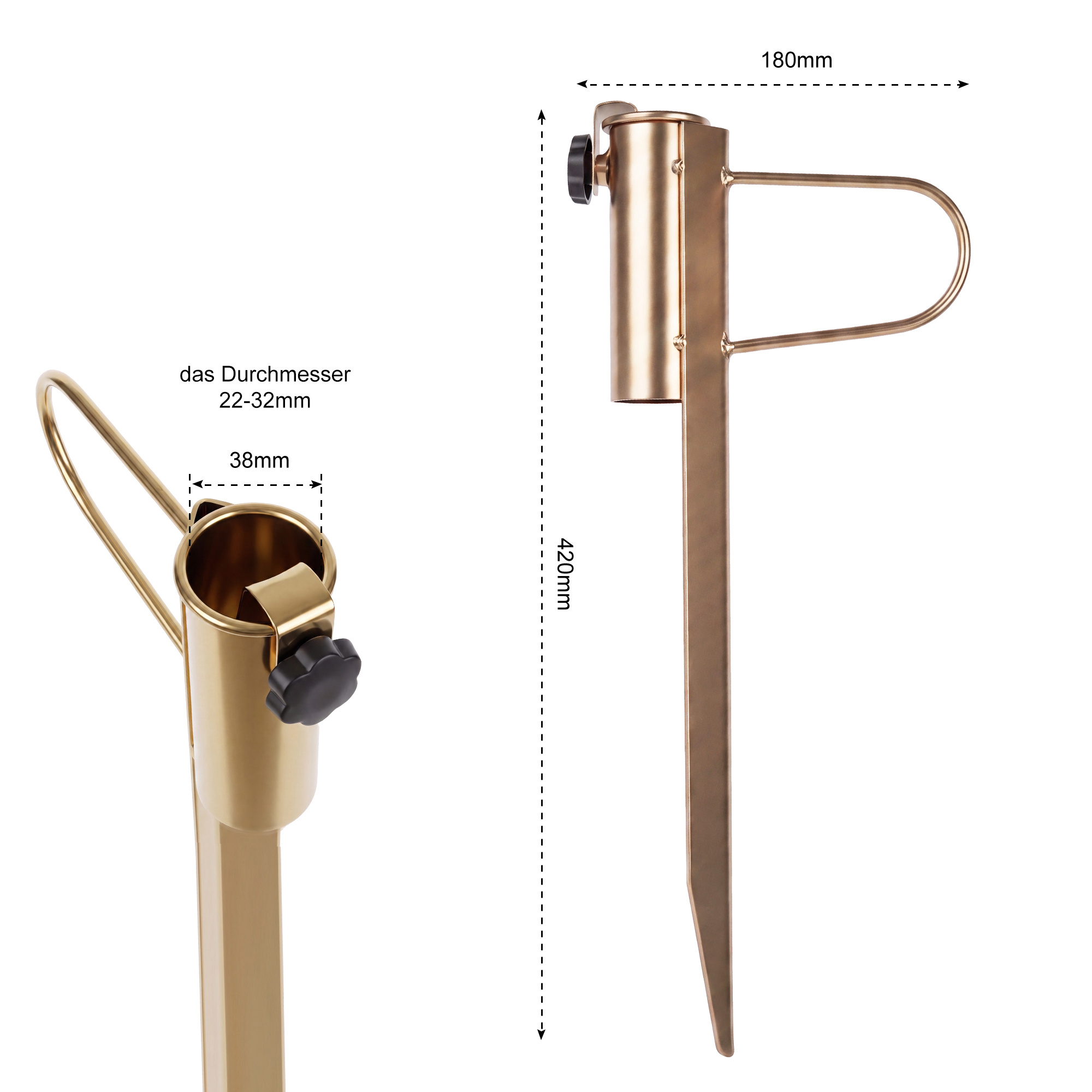 Aubor Ground Sleeve Lawn Spike Umbrella, Umbrella Stand For Lawn, Beach & Garden, Weatherproof & Stable, For Ø 22–32 Mm