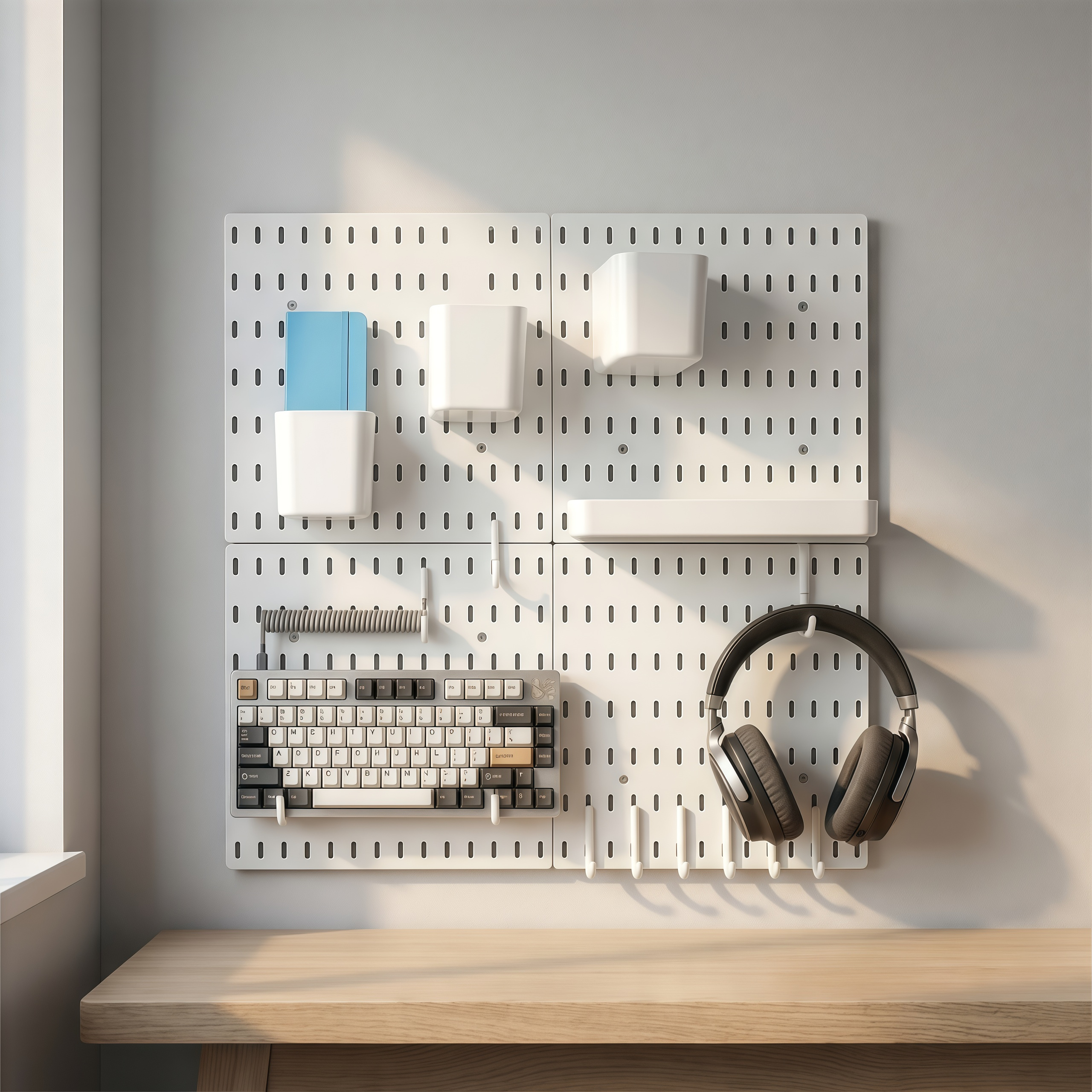 TEMU 4pcs 28 X 28cm Plastic Pegboards With 20pcs Hooks, Wall-mountable, Nail-able, Garage Storage Rack, Garage Wall-mounted Jewelry Organizer Board,