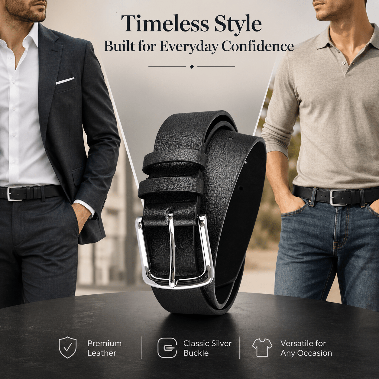 A2Z Men's PU Leather Belt with Silver Pin Buckle