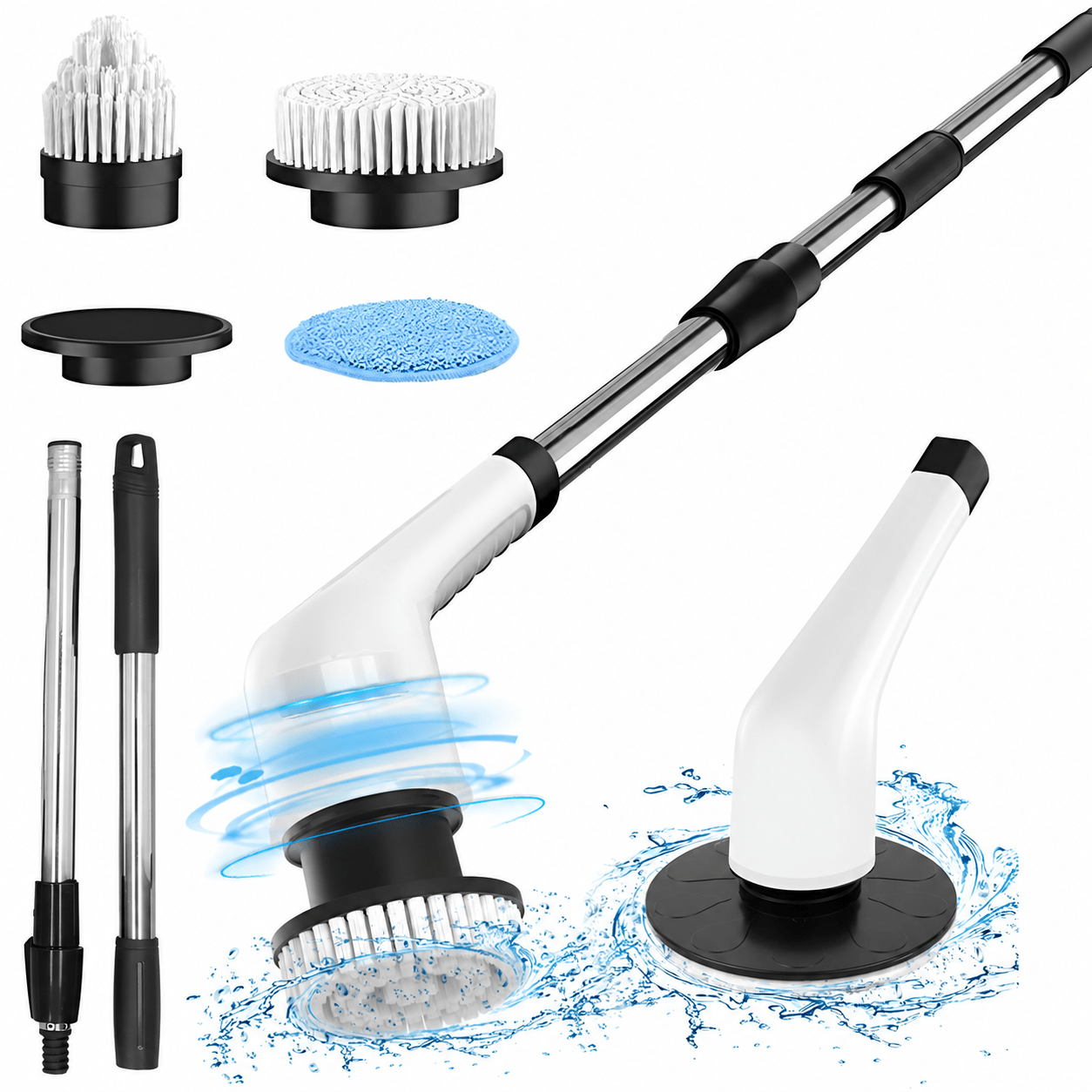TEMU 3-in-1 Extendable Brush, 90 Cm & 130 Cm, Microfiber Brush, Cloth, And Circular Brush For Car Washing, Manual Home Cleaning, Floors, And Mopping