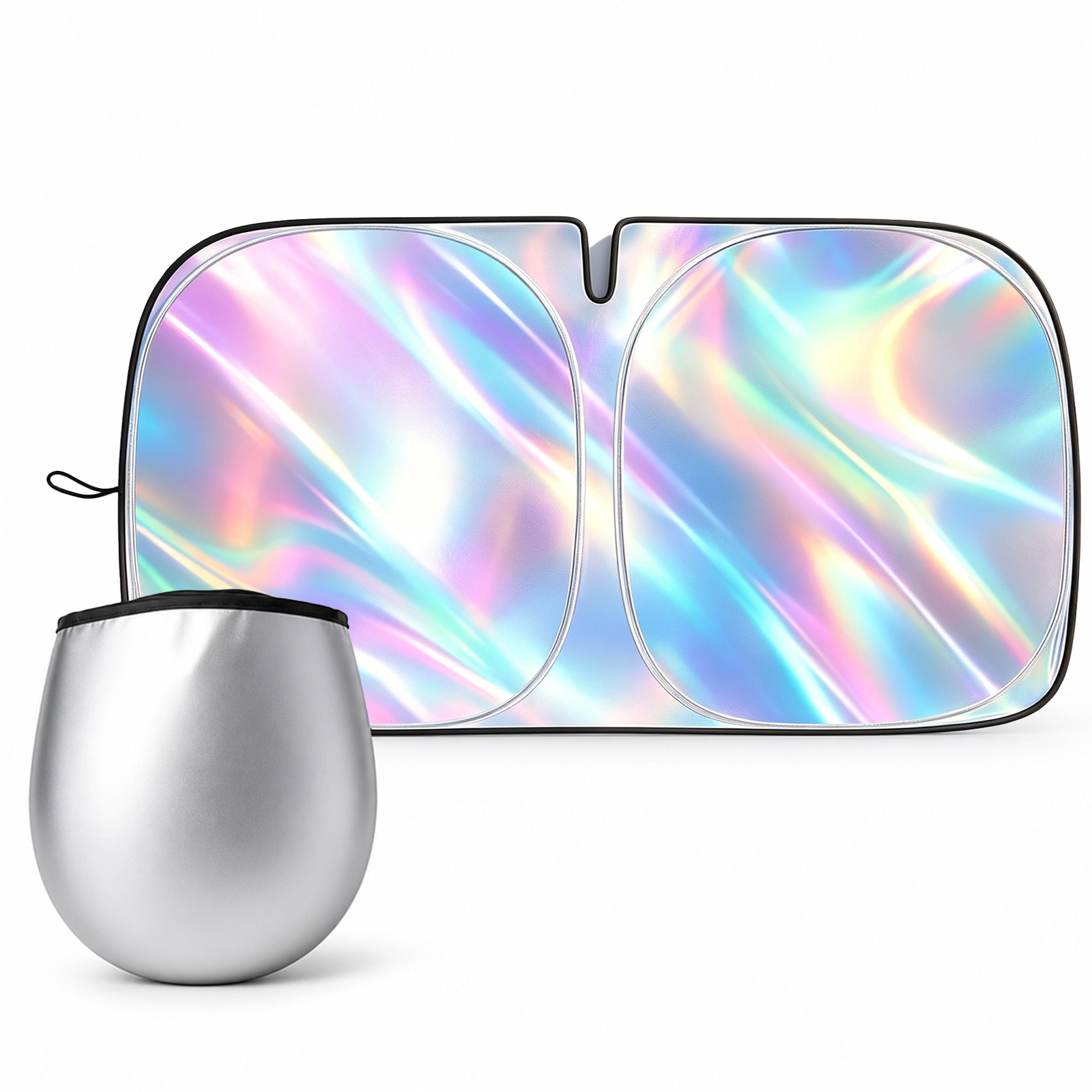 TEMU Parasol Plegable para Parabrisas de Coche, Superficie Holográfica Reflectante, Diseño Pop-Up con de Acero, Protector Solar Interior con Bolsa,