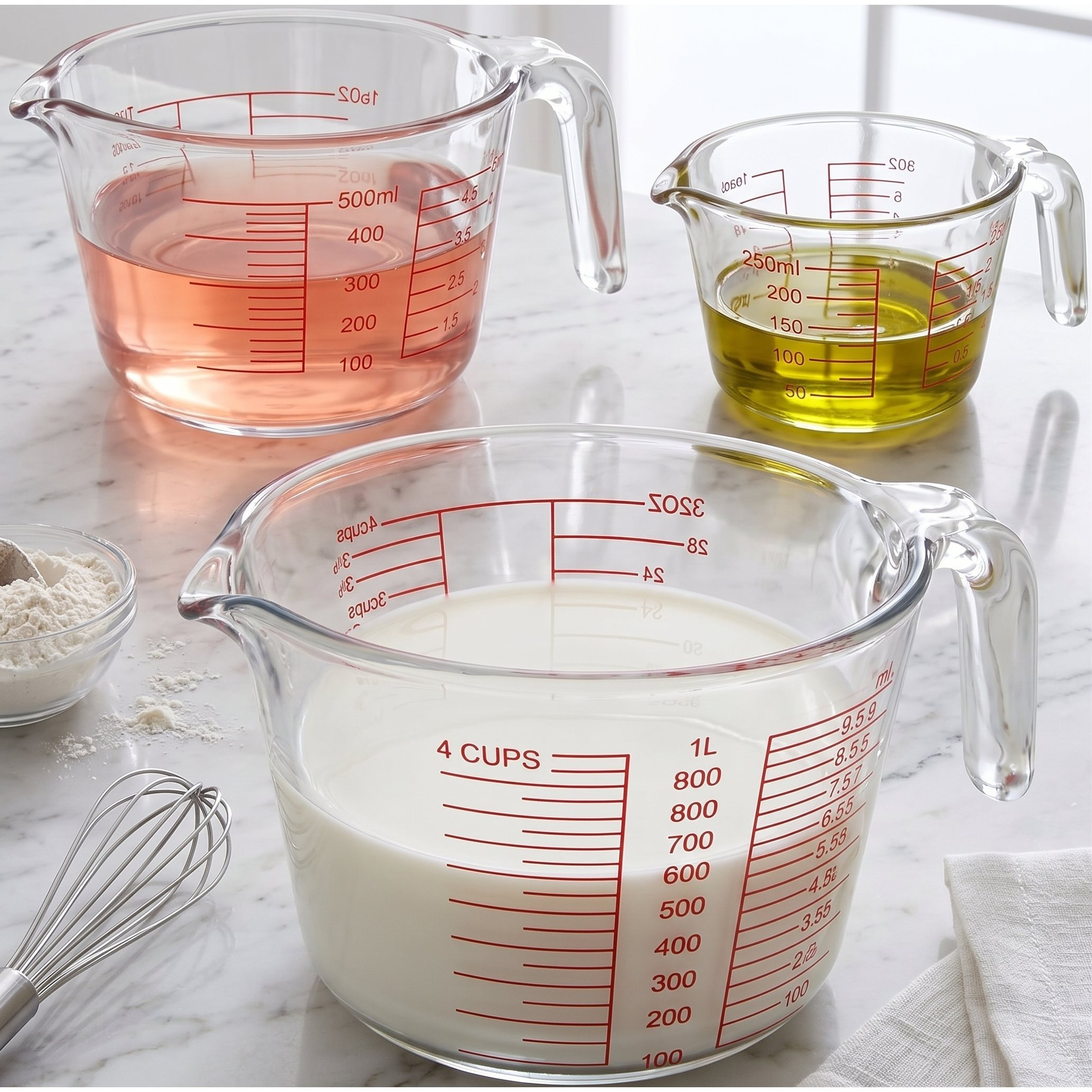 Glass Measuring Cup Set, 3-piece | 1000ml, 500ml, 250ml Borosilicate Glass | Glass Measuring Cups With Lids | Dishwasher Safe, Microwave Safe, Bpa-free