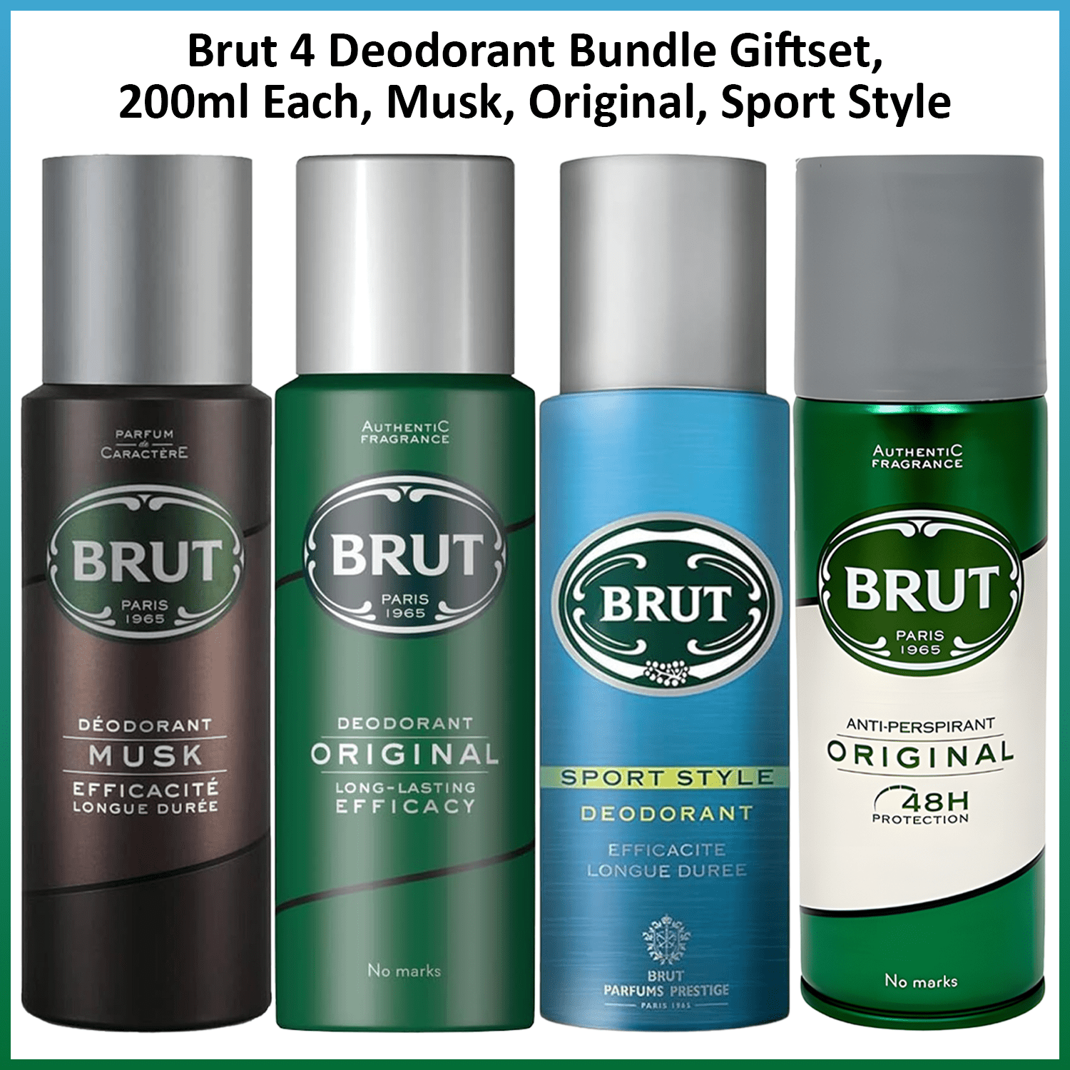 TEMU Pack Of 4 - Men's Deodorant Spray Bundle Gift Set 4 X 200ml, Musk Deodorant, Original Deodorant, Sport Style Body Spray, Long Masculine
