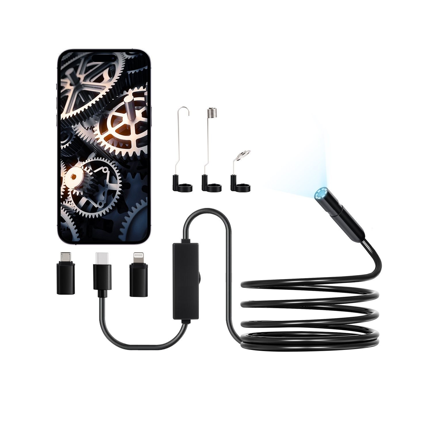 Vevor Endoscope Camera With Light, 1920p Hd Borescope For & Ios, 8 Led Lights Inspection Camera With Semi-rigid Cable, 2x Zoom, Scope Cameras For Auto, Plumbing