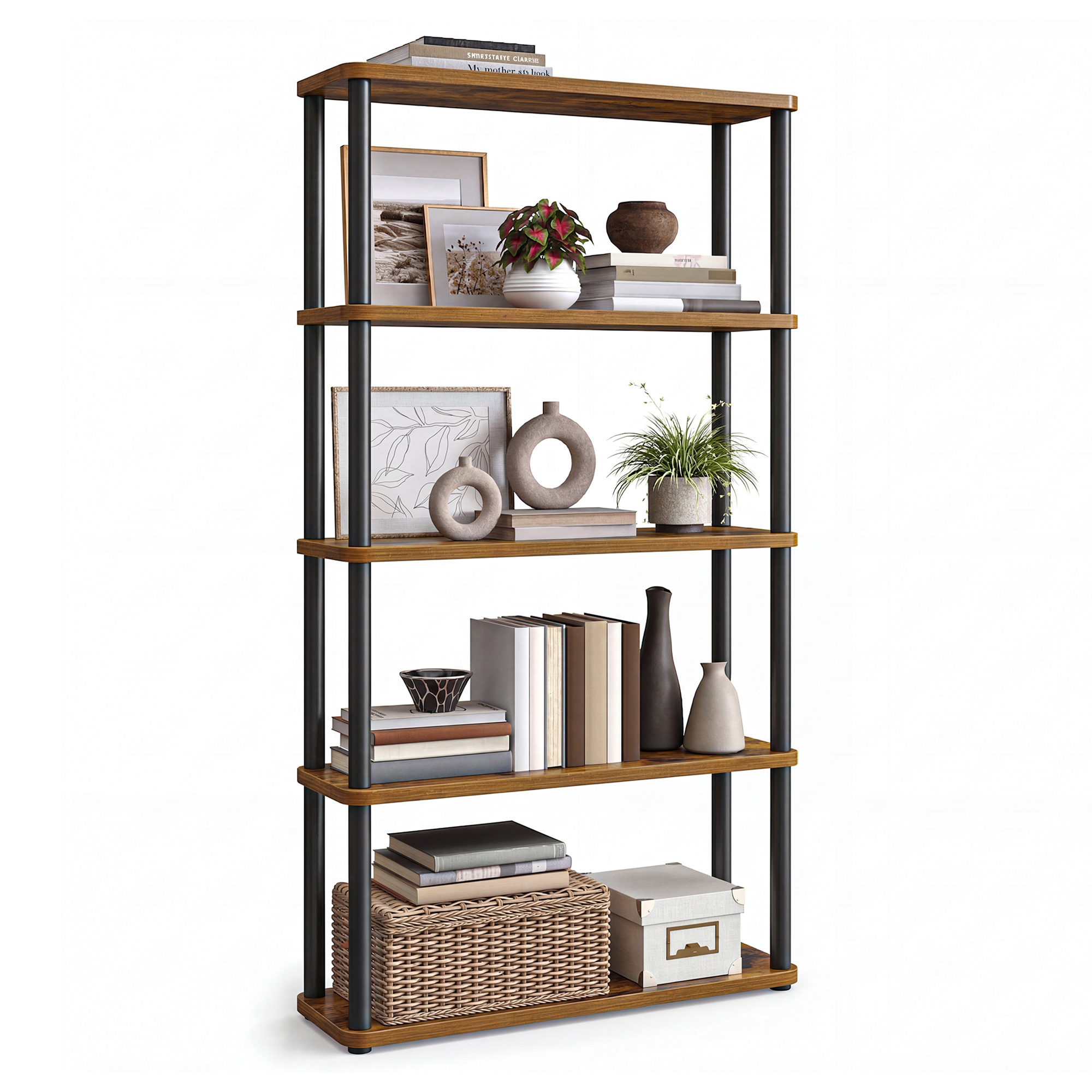 Image of Vertical Storage Shelf, 23.8 × 60 × 139 Cm. Assembly For Ultra-quick Setup. Five-tier Shelf. Suitable For Living Room, Bedroom, And Kitchen. And Finish