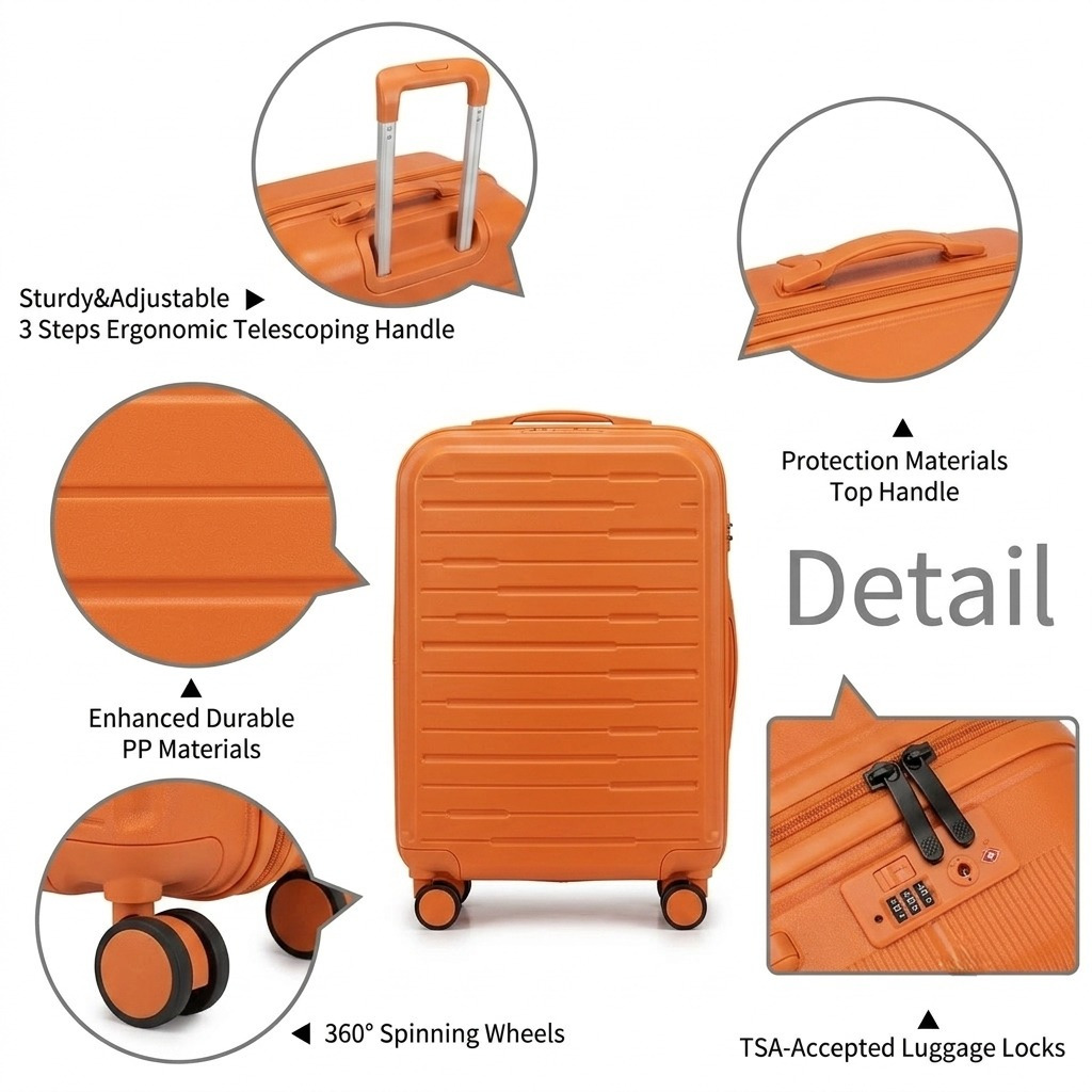 4pcs PP Hard Shell Luggage Set with Corner Protectors