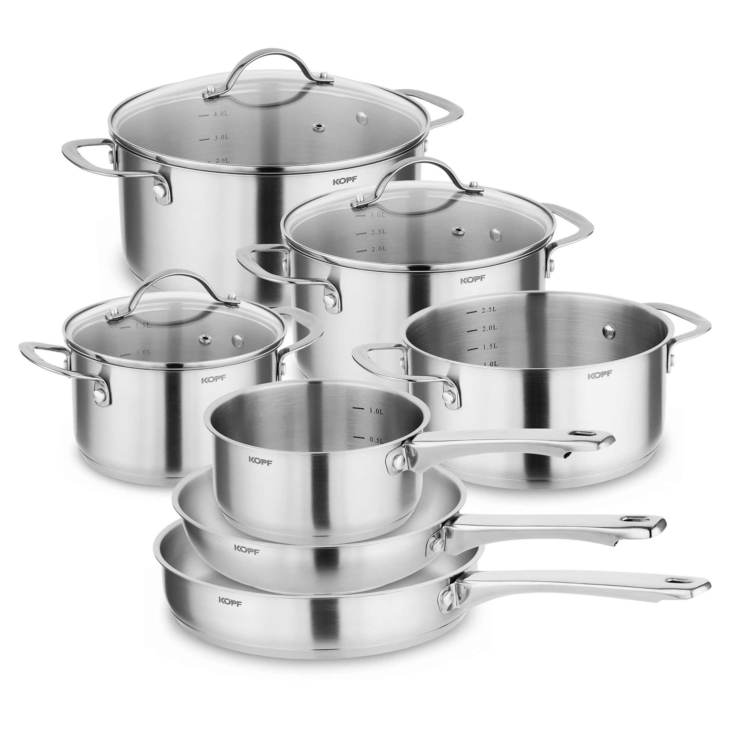 Induction 10pcs Cookware Set, Suitable For All Stovetops, Stainless Steel Pots, Glass Lids