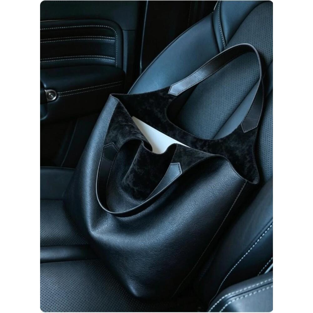 TEMU Brown/black Soft Genuine Leather Large-capacity Tote Bag, , Or On The Shoulder, Elegant And Stylish Shoulder Bag, Ideal Gift