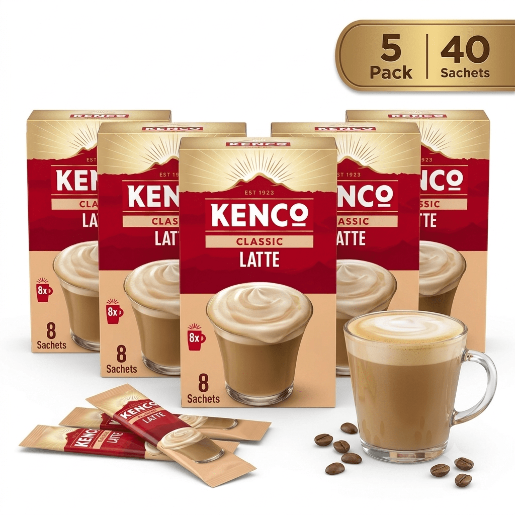 TEMU 5 Pack Kenco Latte Instant Coffee Sachets - 8 Sachets Each | 40 Total Instant Coffee Sticks | Smooth & Creamy Coffee Mix