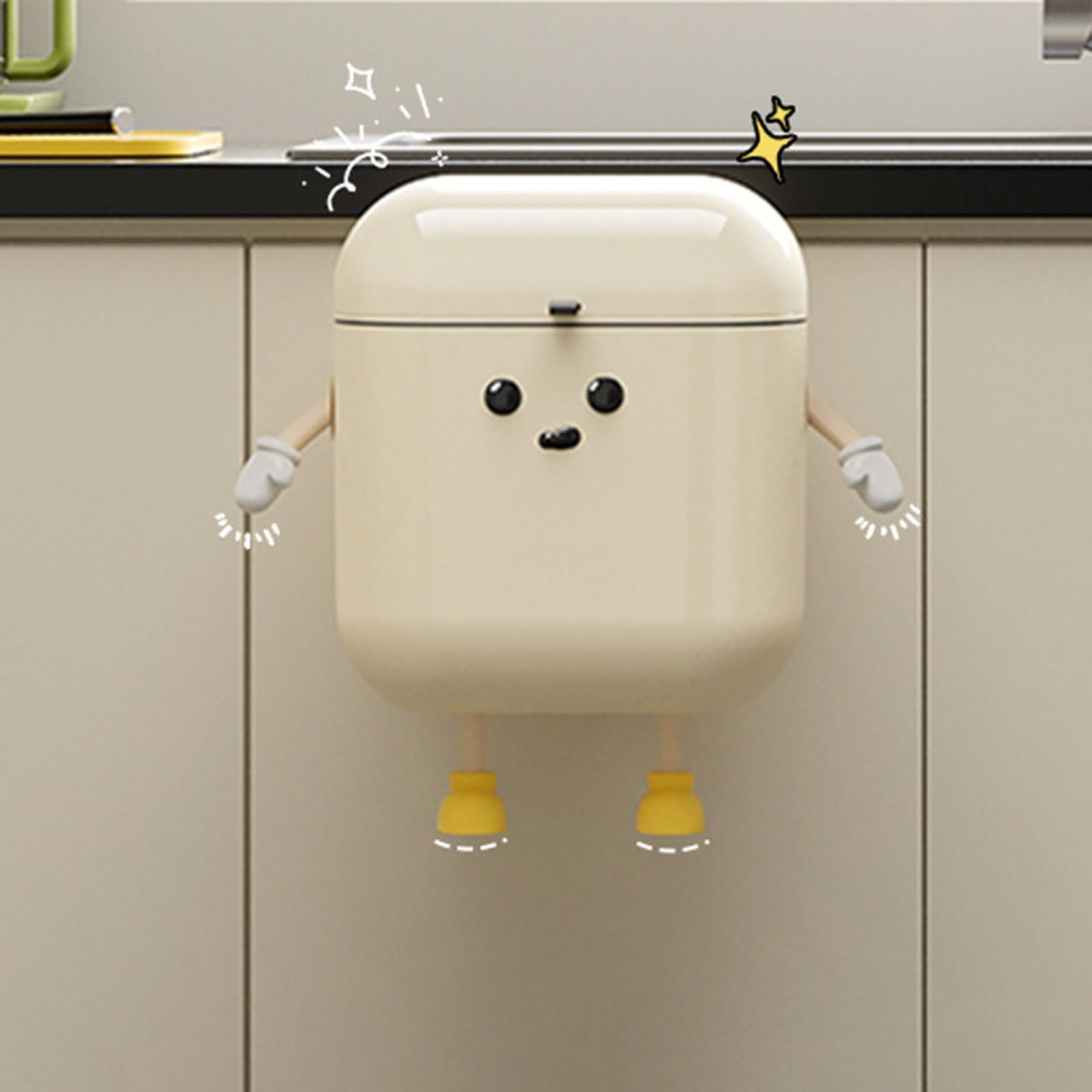 Cabinet Door Mounted Trash Can With Lid, Wall & Under Sink Hanging Waste Bin, Large Capacity Kitchen Garbage Container