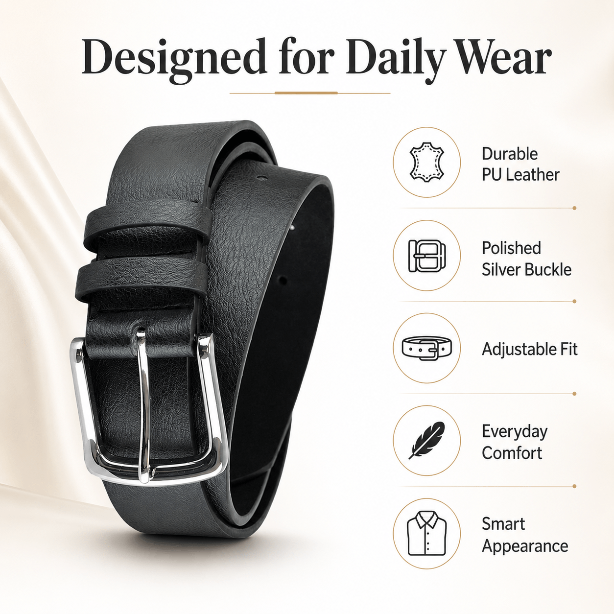 A2Z Men's PU Leather Belt with Silver Pin Buckle