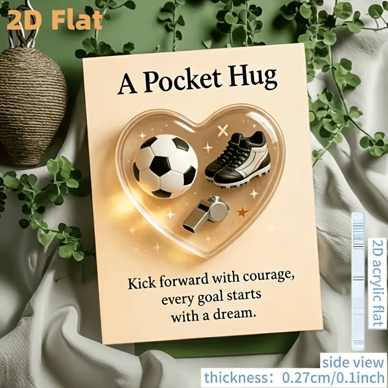 TEMU Football Pocket Hug Greeting Card, 2d Flat Heart-shaped Football Statue Set With Inspirational Message And Encouragement Card, Hug Token. Ideal