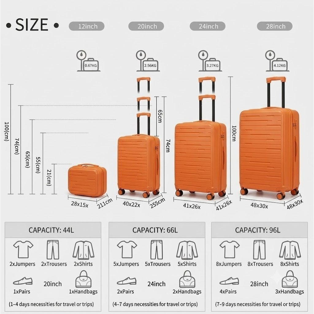4pcs PP Hard Shell Luggage Set with Corner Protectors