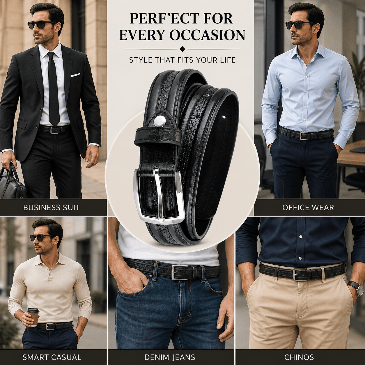 A2Z Men's Textured PU Leather Belt with Pin Buckle