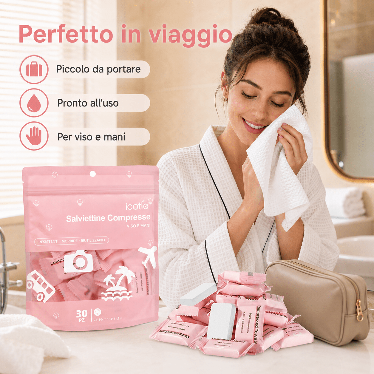 TEMU 30 Pezzi Asciugamani Compressi per Borsa , Mini Asciugamani da Campeggio e Viaggio, Portatili per Trekking, Bagno e Auto