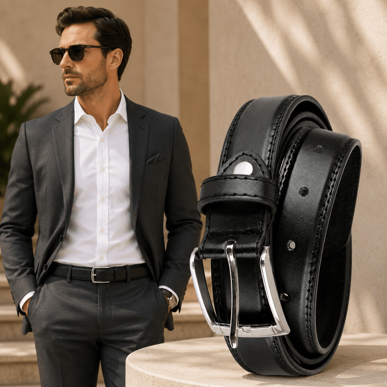 A2Z Men's PU Leather Belt with Alloy Pin Buckle