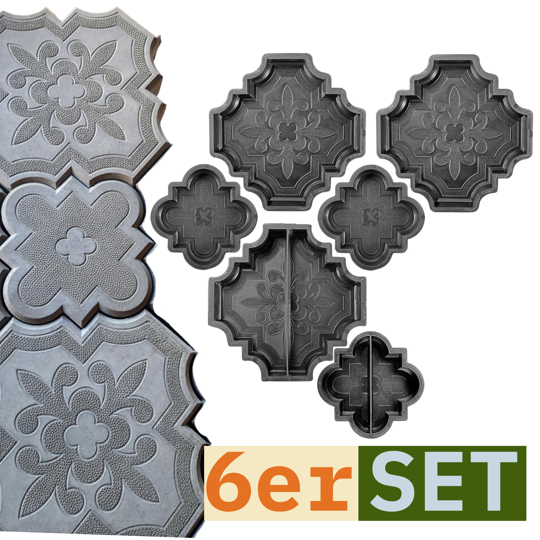 Image of Concrete Molds For Paving Stones, Molds, Paving Molds "lily" For Terrace Stones, Concrete Sidewalk Slabs, 2-piece Set, 6-piece Set