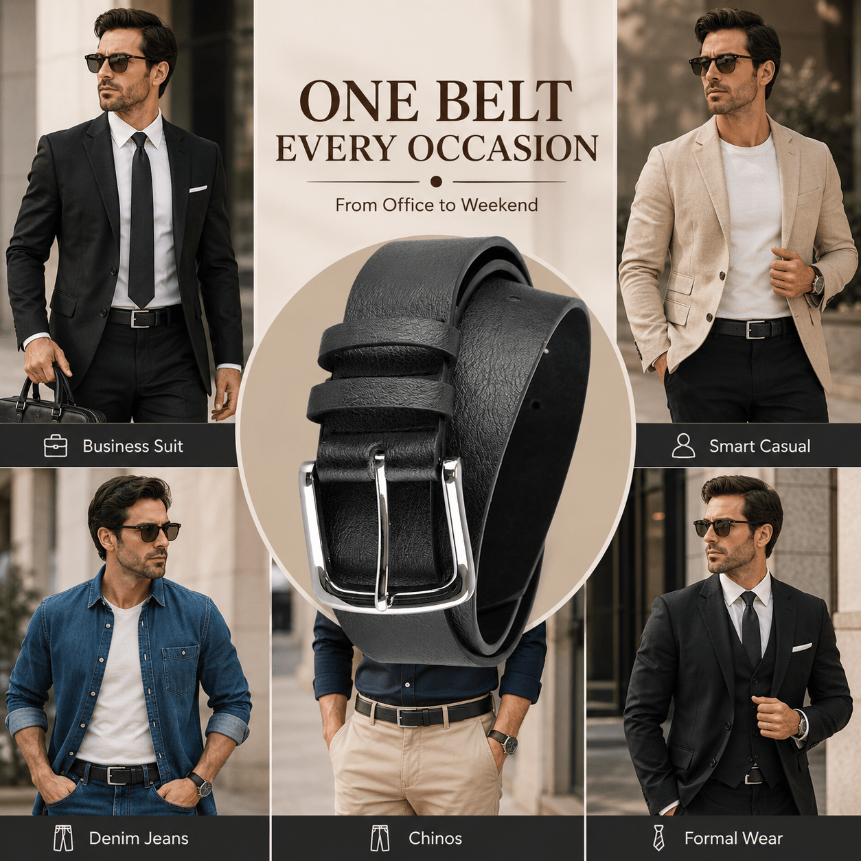 A2Z Men's PU Leather Belt with Silver Pin Buckle