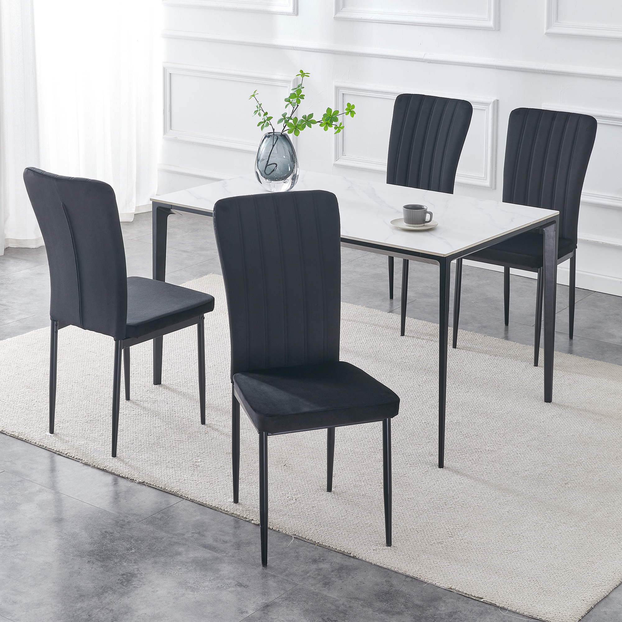 TEMU Juego de 4 sillas para comedor - Terciopelo/Piel artificial, sin reposabrazos, respaldo , asiento acolchado con patas de metal negro para