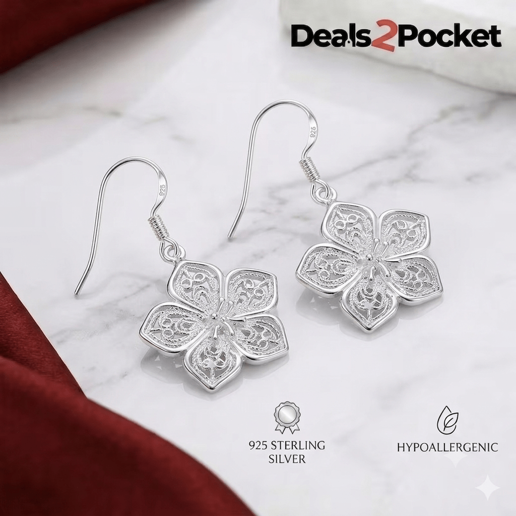 TEMU Elegant Sterling Earrings, Lightweight Flower Dangle Earrings, Perfect Jewelry Gift For Women And Teen Girls