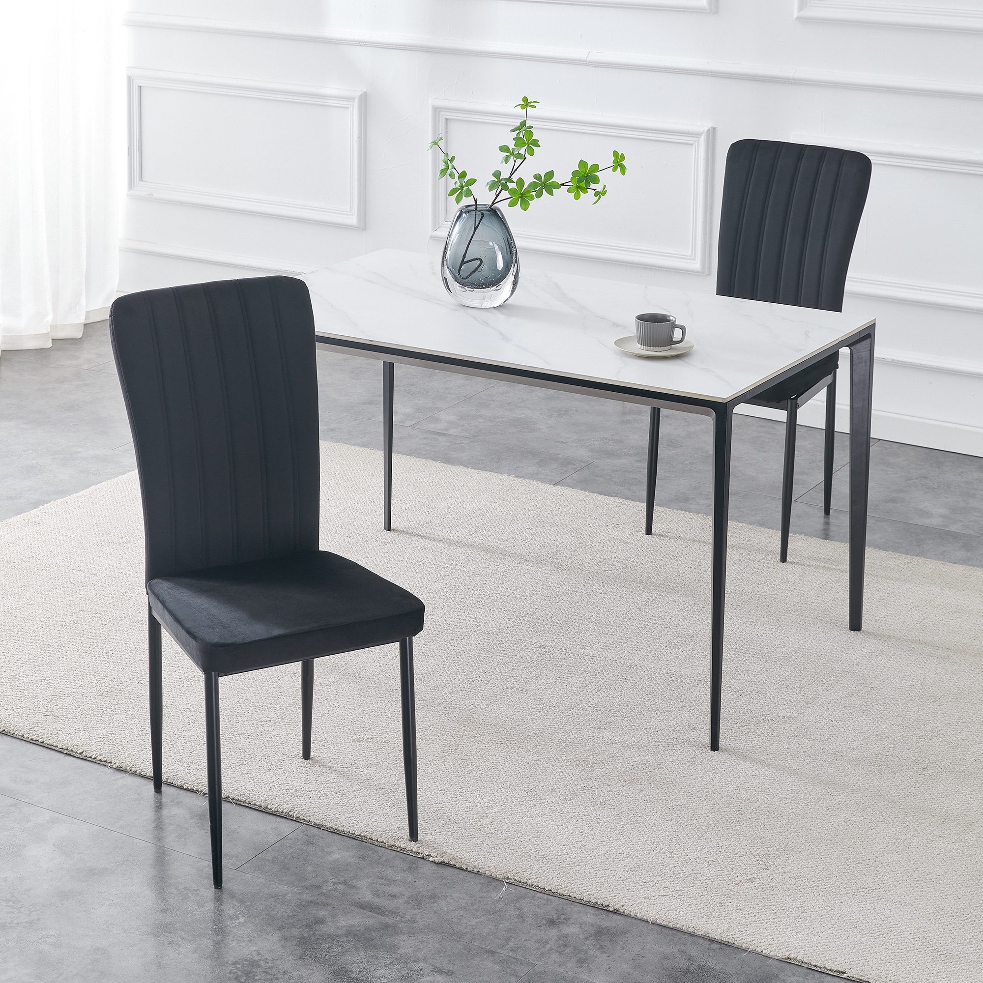 Image of Dining Chairs Set Of 2 – Velvet/faux Leather, Armless, High Backrest, Padded Soft Seat With Black Metal Legs For Dining Room, Kitchen