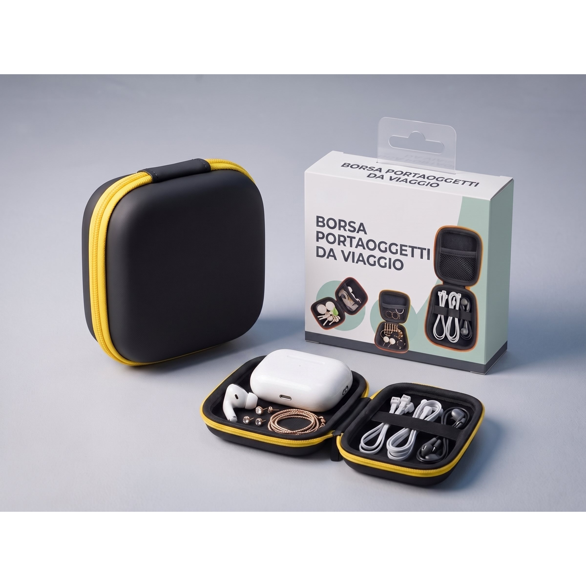TEMU 2 Pz. Borsa Portaoggetti da Viaggio e Compatta con Cerniera �� Custodia Organizer per Piccoli Accessori 7 X 7 X 3 Cm.