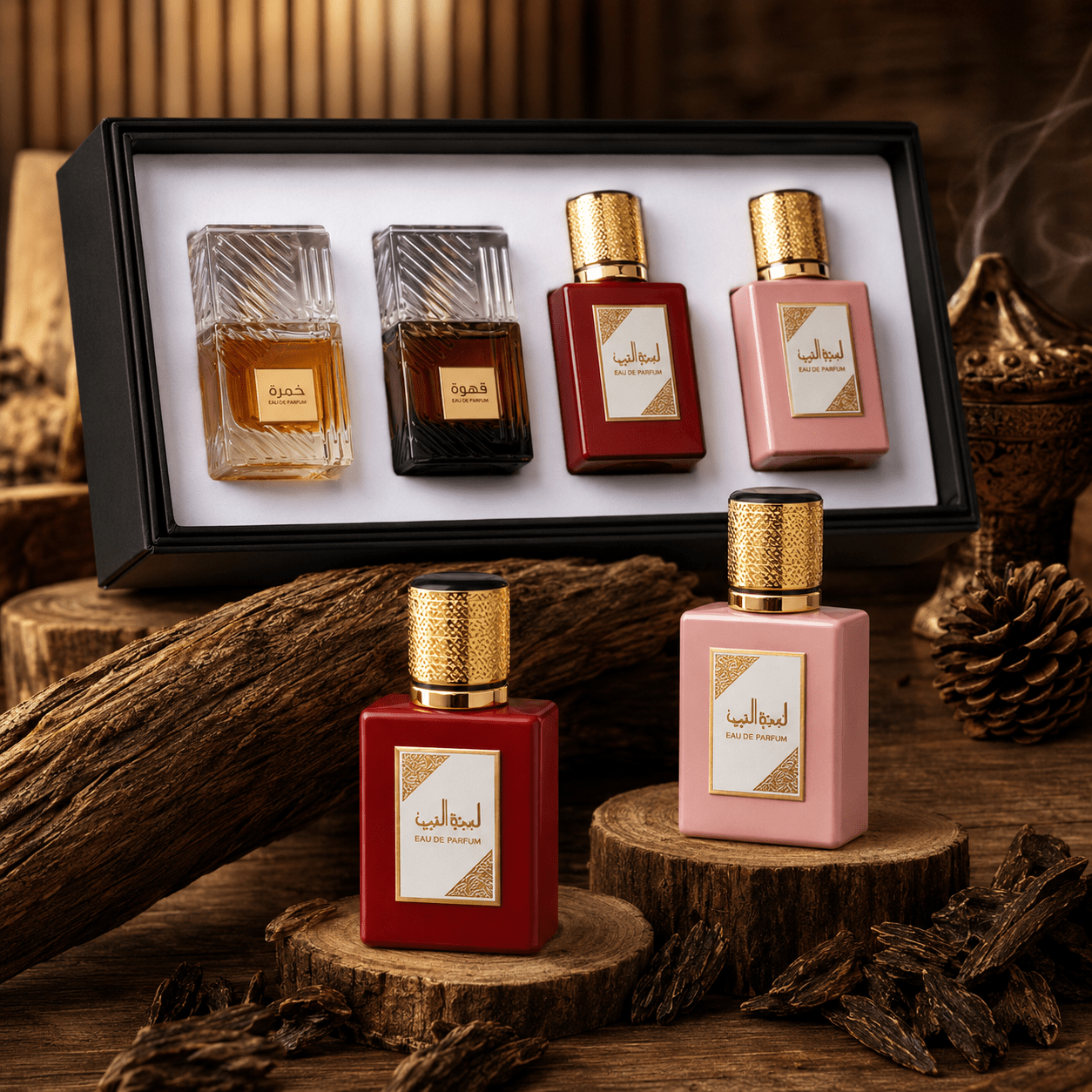 TEMU Coffret de 4 Eaux de Parfum 30 ml – Parfums Orientaux aux Notes Boisées, Ambrées et – Pour Femme et Homme