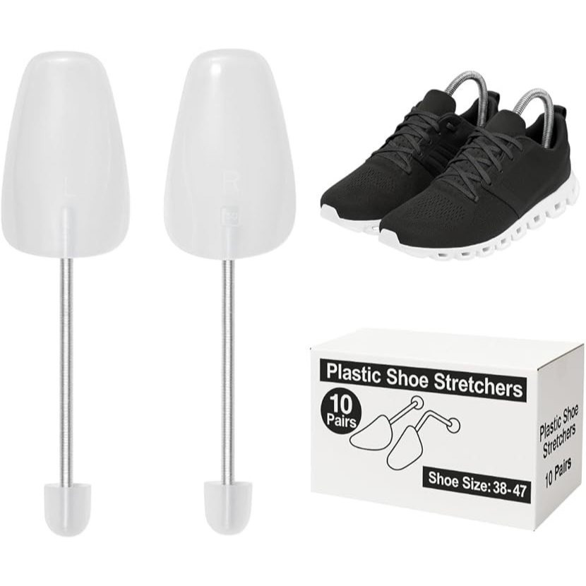 TEMU Top ® 10 Pairs Shoe Trees - Fits Uk Size 5–12, Plastic Shoe Stretchers With Sturdy Steel Spiral Spring Perfect For Trainers, Sneakers, Shoes &