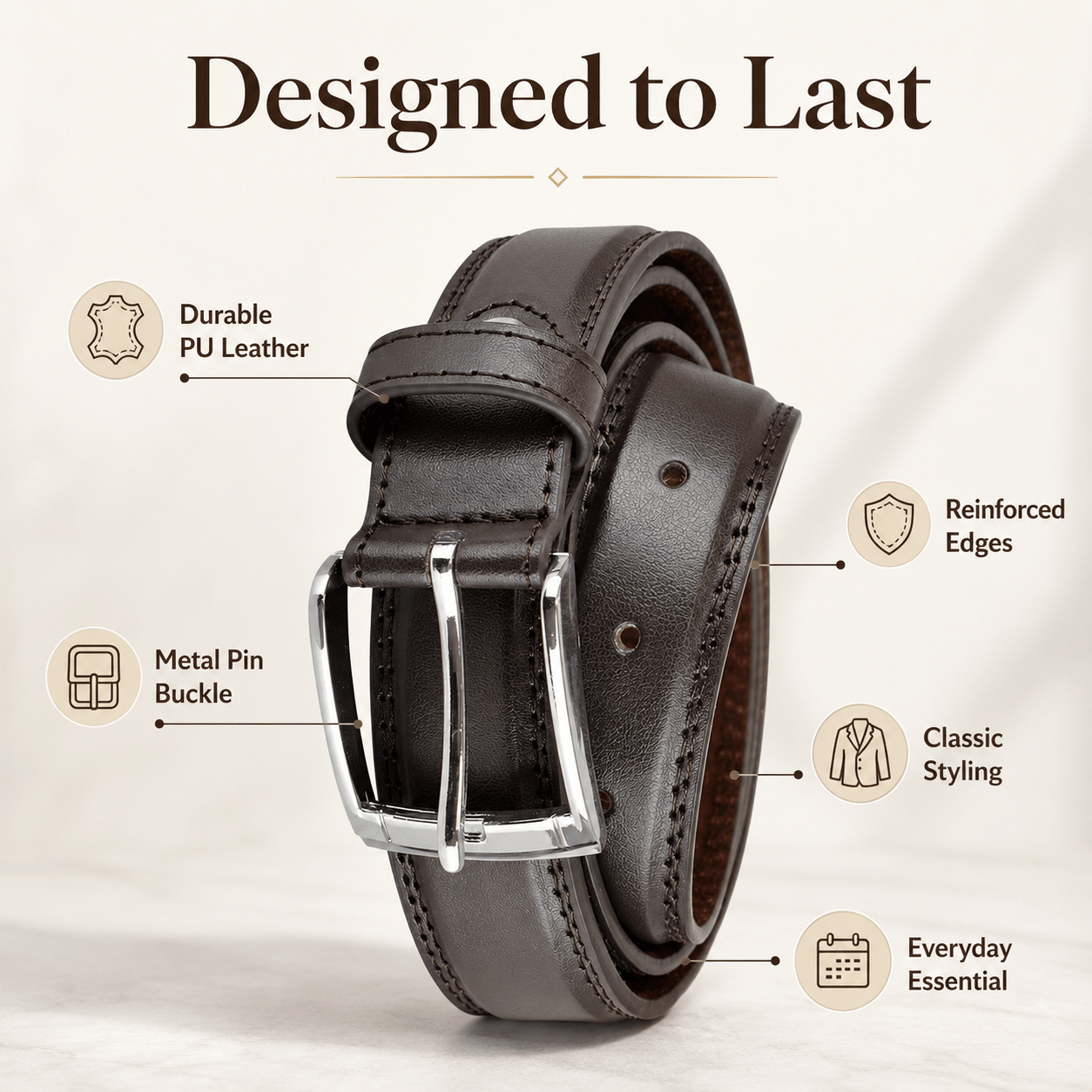 A2Z Men's PU Leather Belt with Alloy Pin Buckle