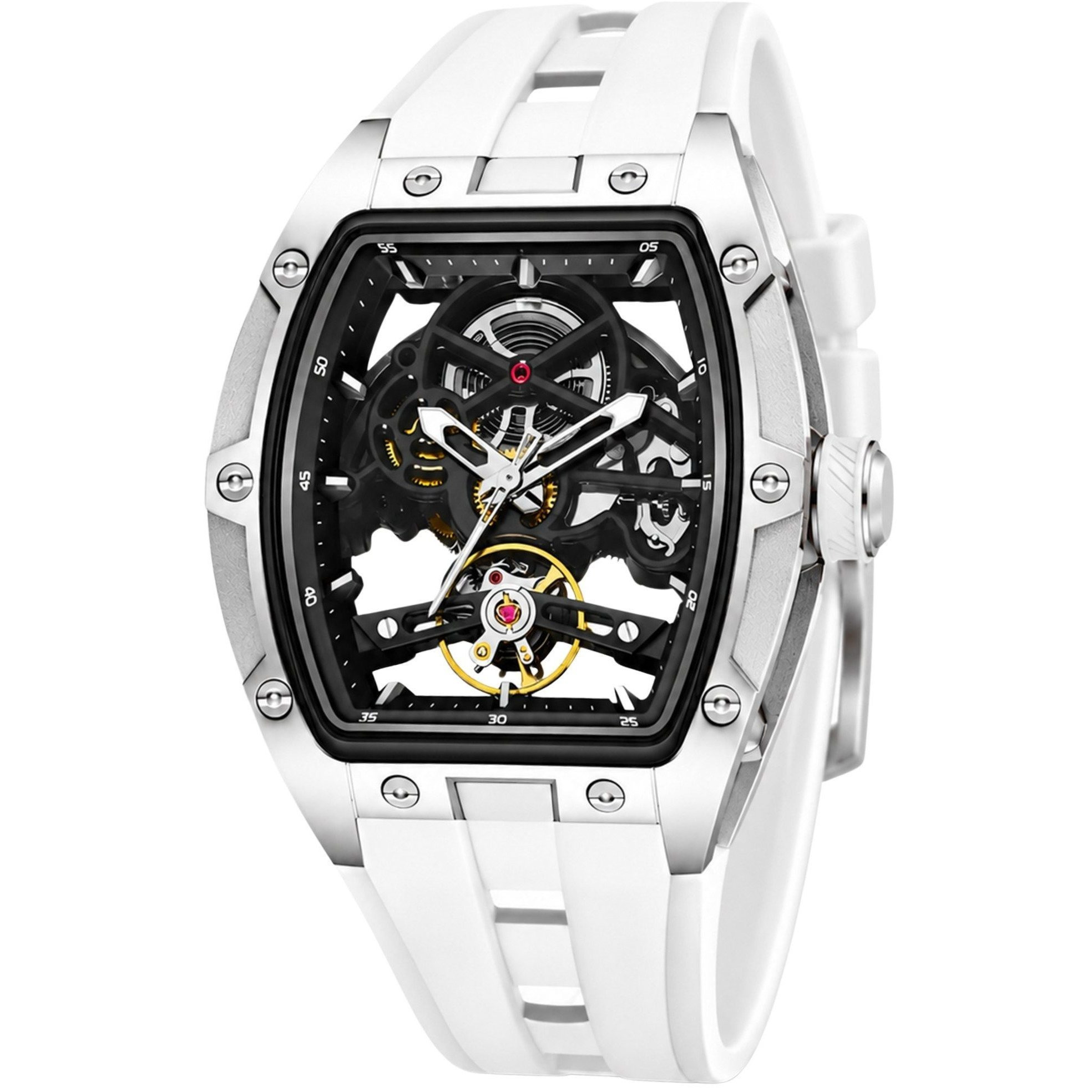 Automatic Skeleton Watch For Men – Mechanical Wristwatch Without Battery, Stainless , Sapphire Glass, Silicone Strap, 5atm Water-resistant, Luminous Display, Gift Box 6