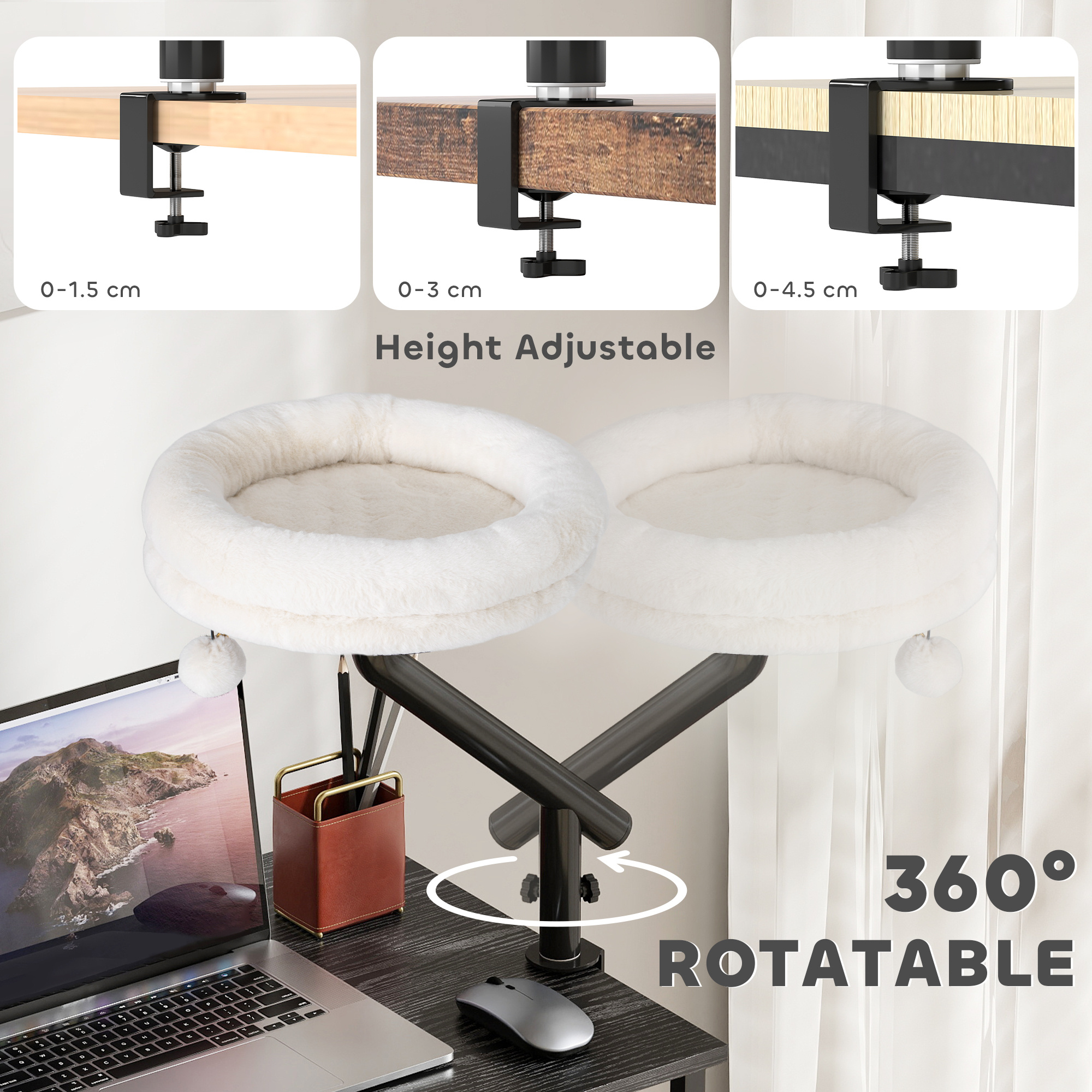 Cat Bed for Desk, 360° Rotatable Adjustable Elevated Hammock