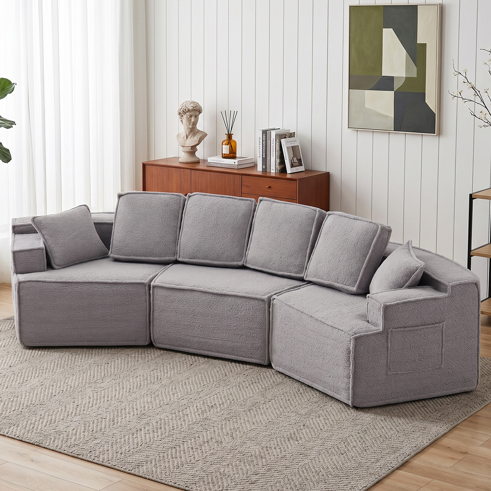 Image of Luckracer Sofa, Modular Sleeper Sofa, Upholstered Sofa, Flexible Sectional Couch, With Storage Bag, Sofa With Sleeping Function, No , Sherpa Artificial Fur Cover