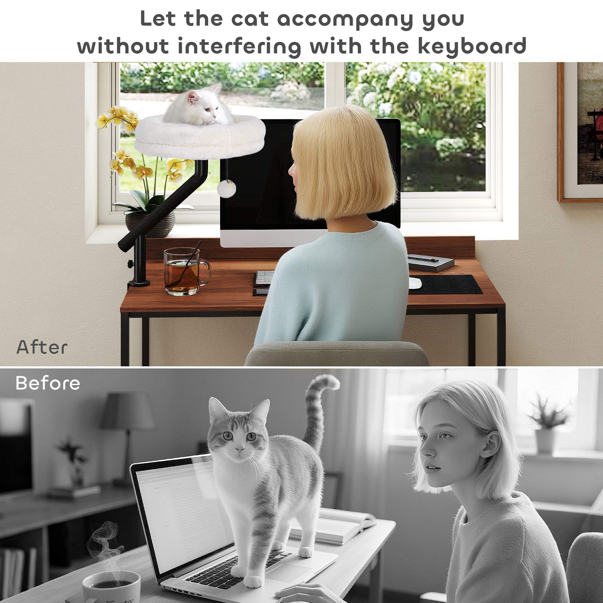 Cat Bed for Desk, 360° Rotatable Adjustable Elevated Hammock