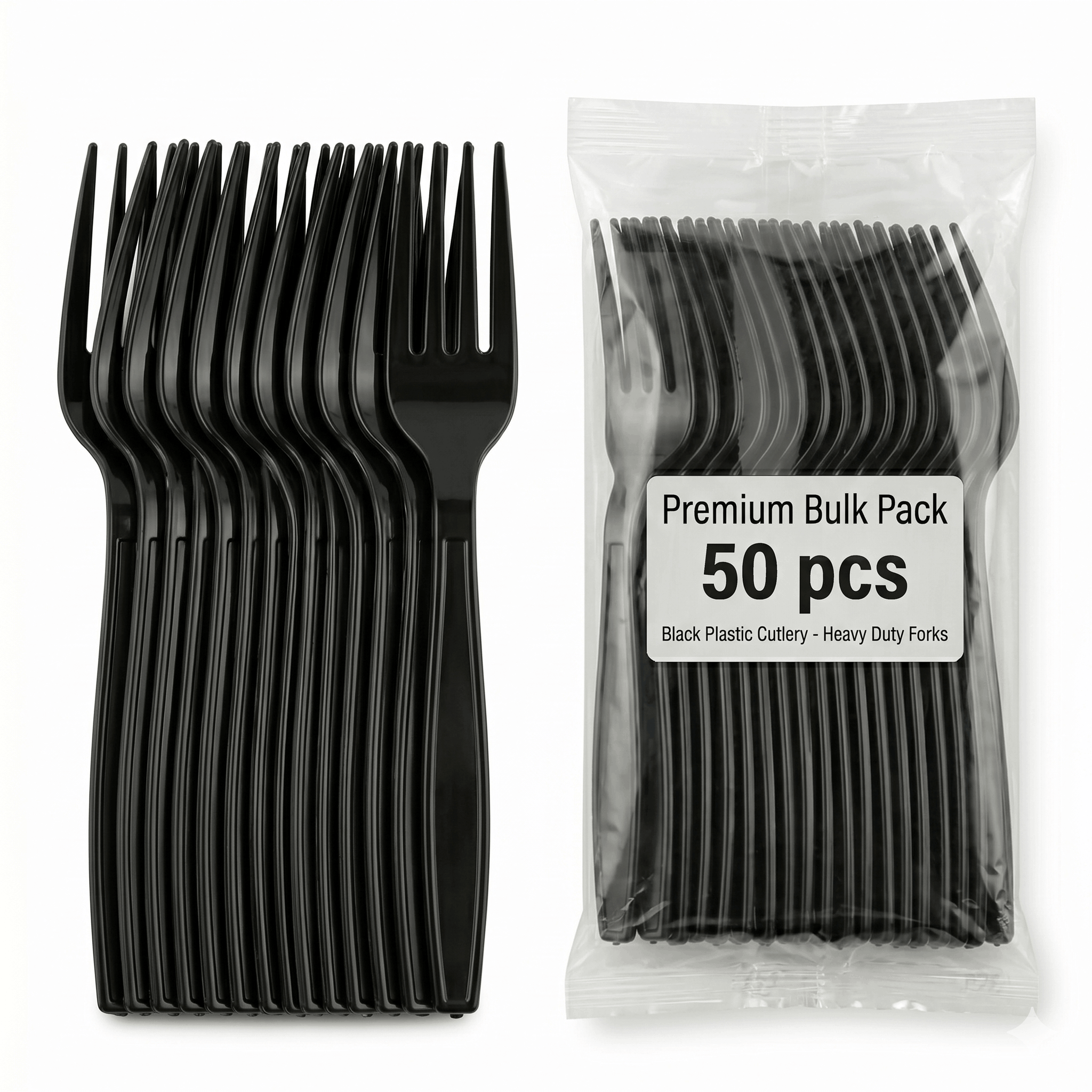 TEMU Heavy Duty Black Plastic Cutlery Set 50pcs - Forks Knives Spoons Sturdy Utensils For Large Events, Catering, And Bulk Food Service