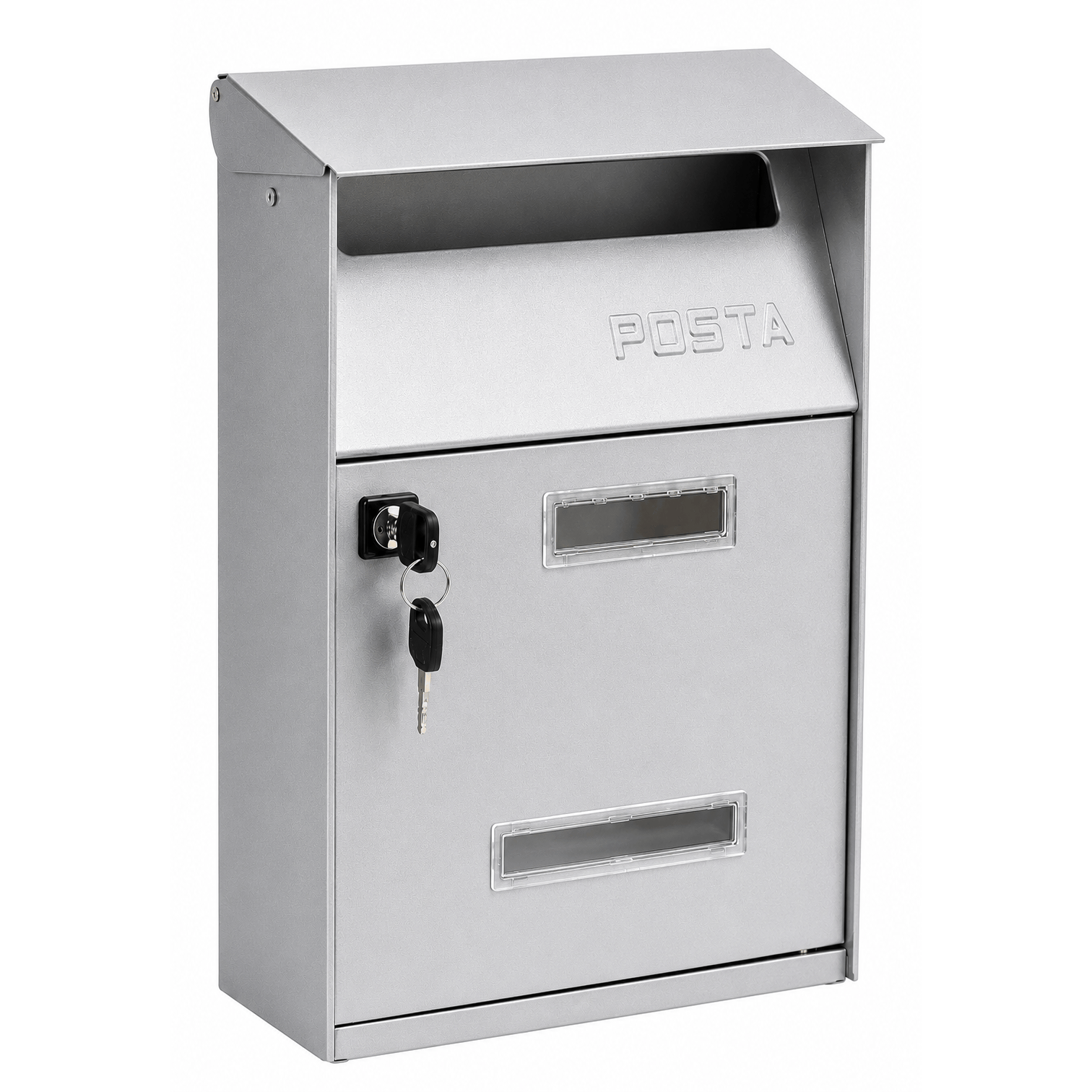 TEMU Kippen 10005HS - Cassetta Postale da Parete "Next" - Color Silver con Serratura e 2 Chiavi - Antipioggia, Finestra Ispezione, Design Moderno -