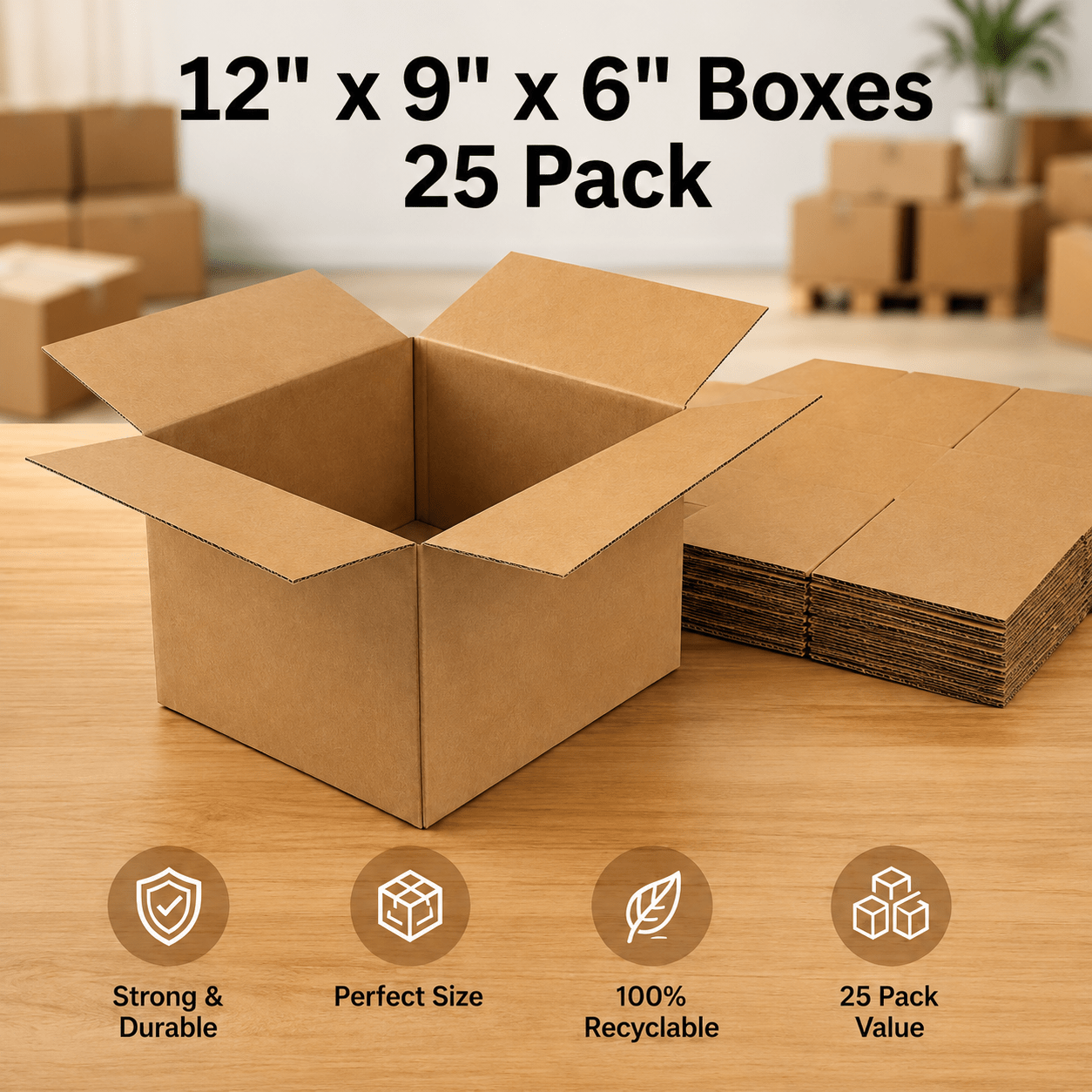 item picture 25 pcs 12x9x6 inches 30 5x22 9x15 2cm brown shipping wall parcel carton boxes for packing shipping storage boxes   moving boxes lightweight shipping container compact storage box reinforced packaging moving supplies shipping