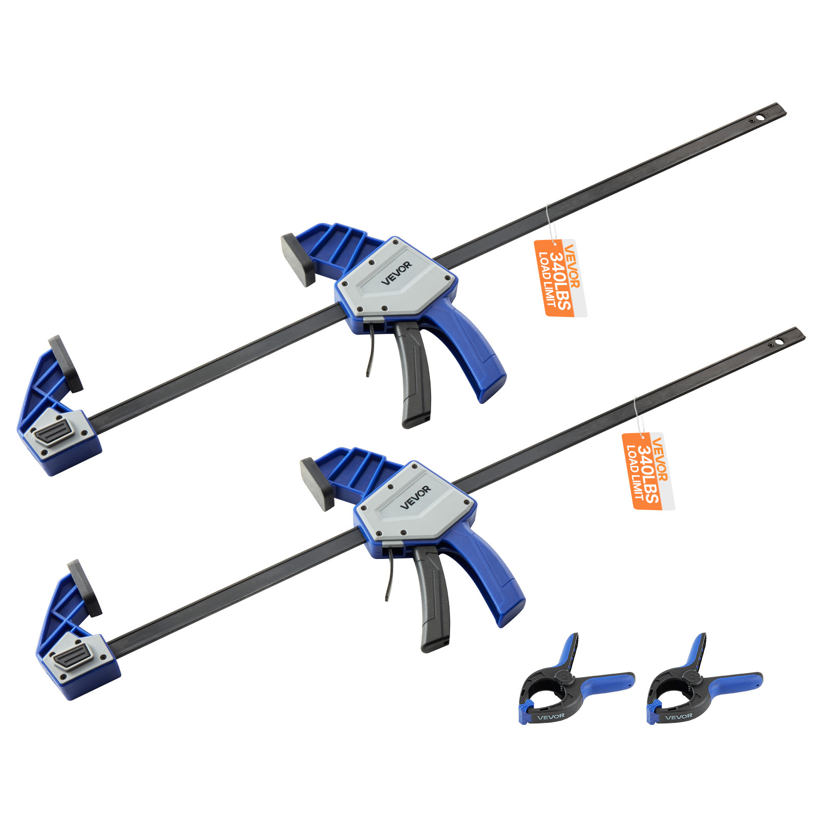 Image of Vevor Bar Clamps For Woodworking, 2-pack 60.96 Cm One-handed Clamp/spreader, Quick-grip F-clamp With 154 Kg Load Limit, Premium Plastic And Carbon Steel, For Woodworking Metal Working, Blue + Black